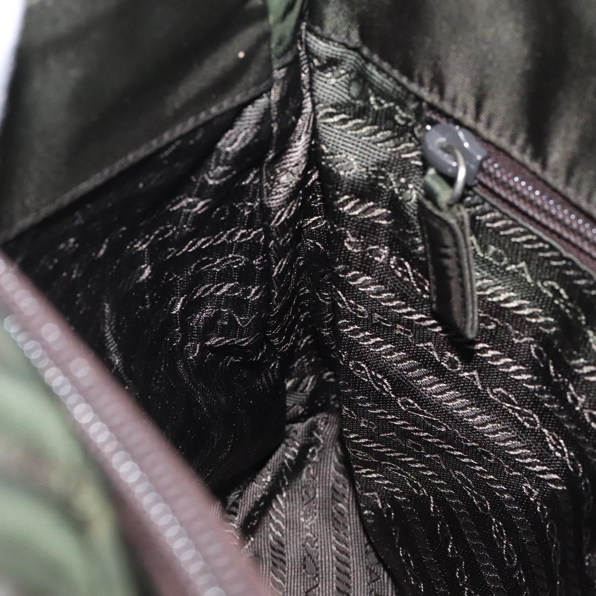 PRADA Hand Bag Nylon Khaki Silver Auth ar13534