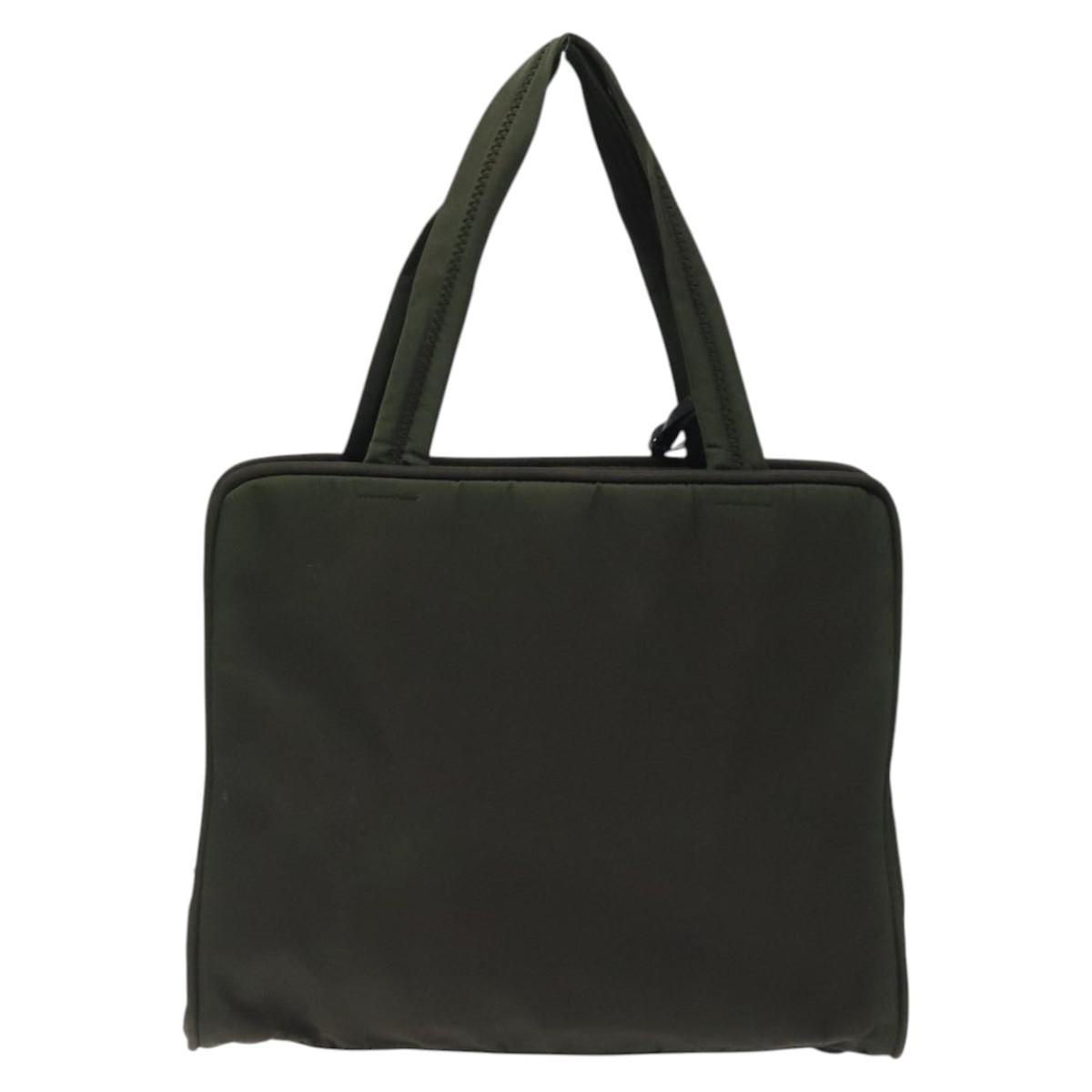 PRADA Hand Bag Nylon Khaki Silver Auth ar13534