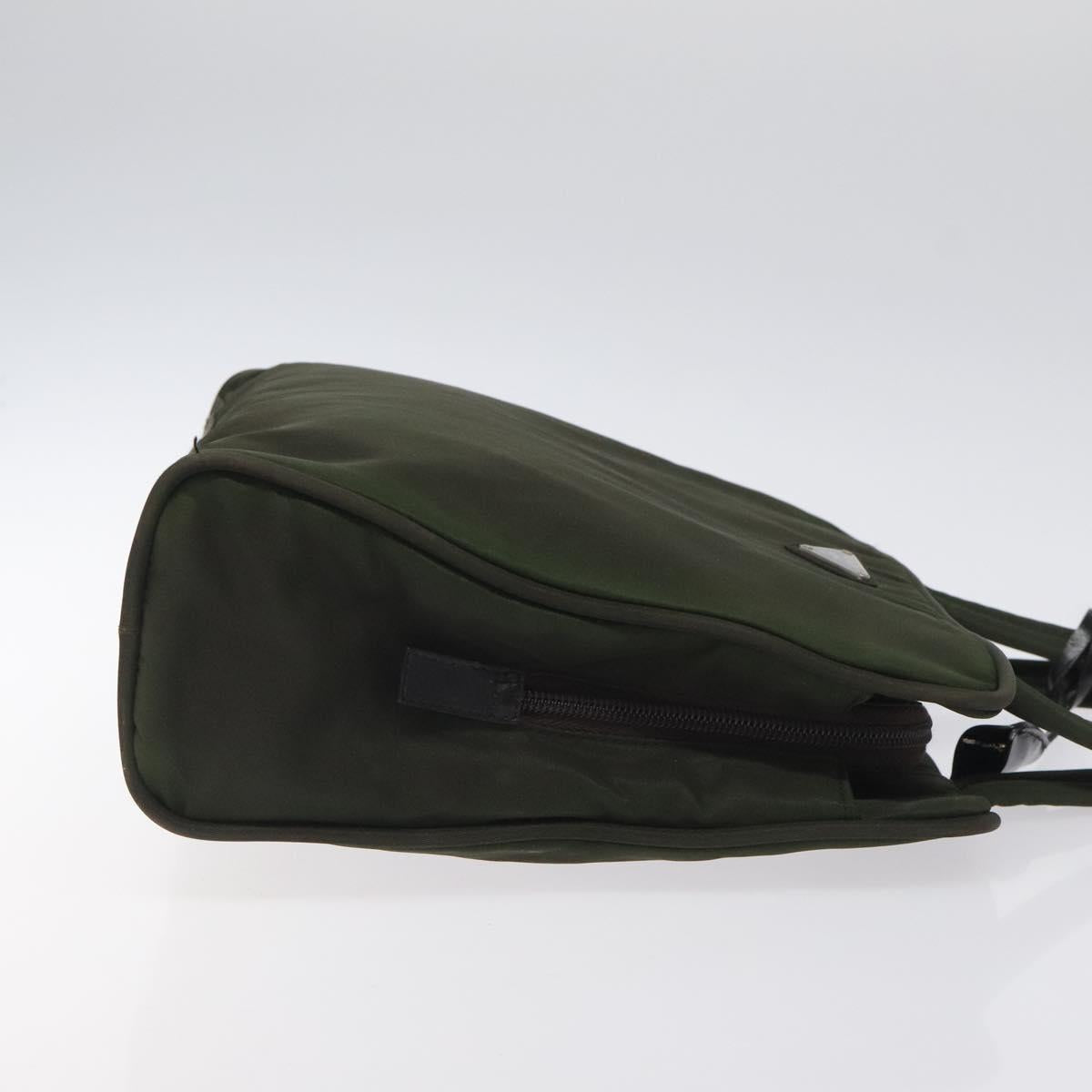 PRADA Hand Bag Nylon Khaki Silver Auth ar13534