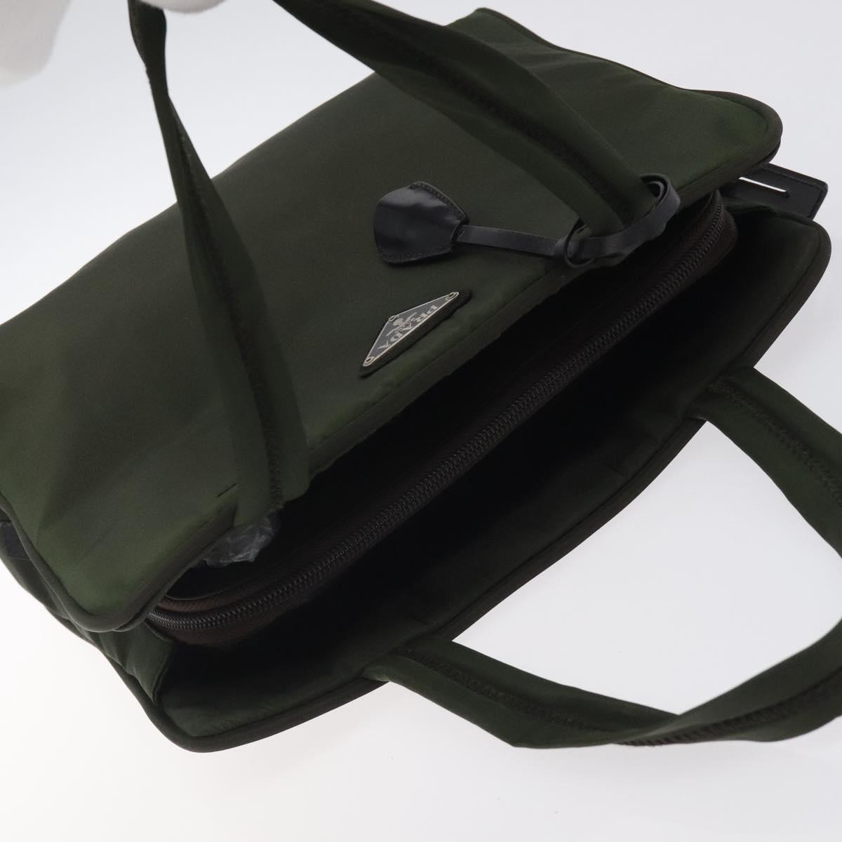 PRADA Hand Bag Nylon Khaki Silver Auth ar13534