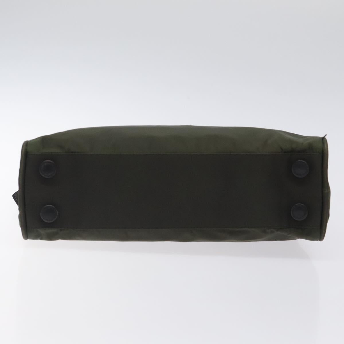 PRADA Hand Bag Nylon Khaki Silver Auth ar13534