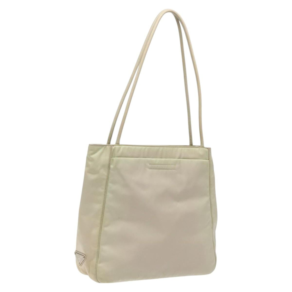 PRADA Tote Bag Nylon Beige Silver Auth ar13537