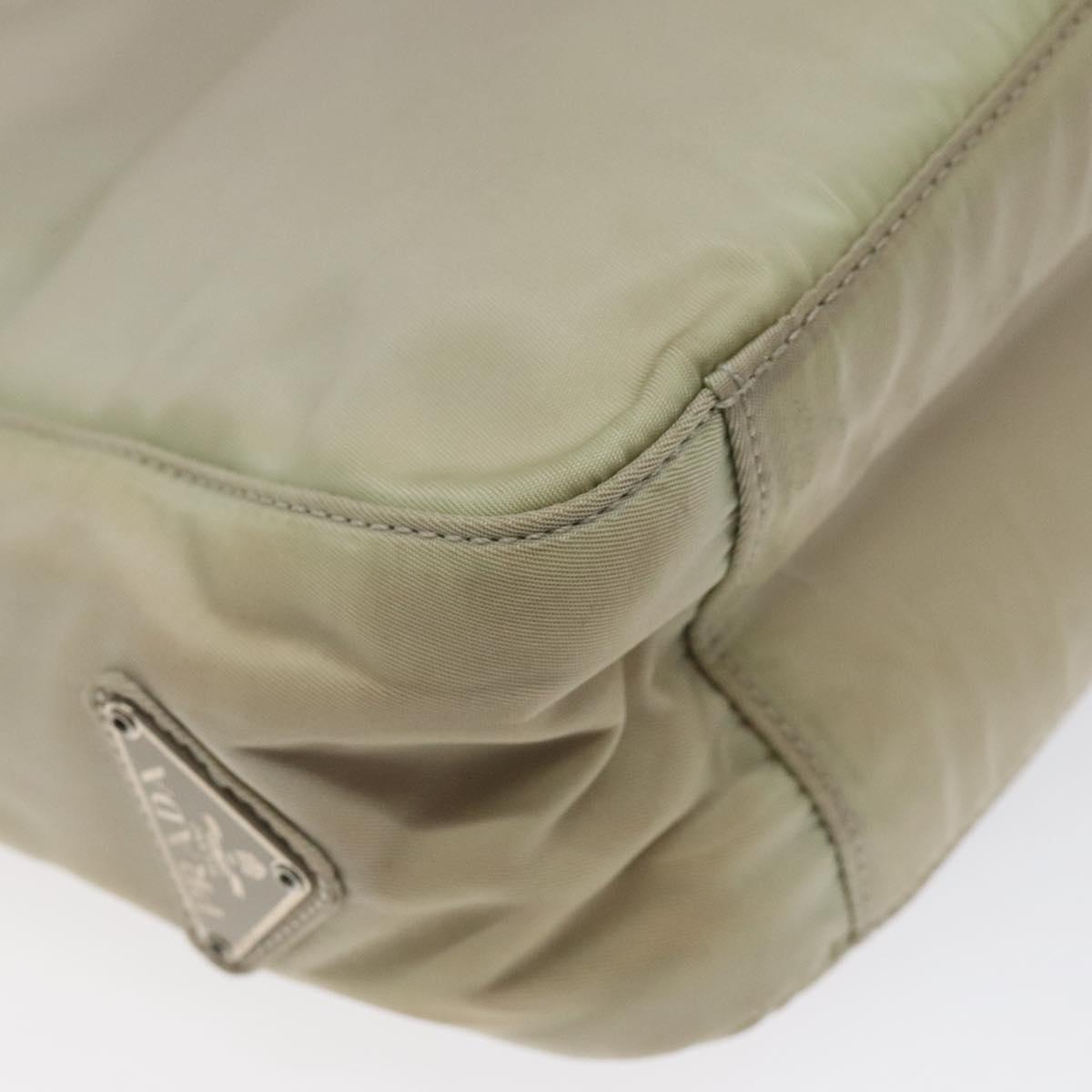 PRADA Tote Bag Nylon Beige Silver Auth ar13537