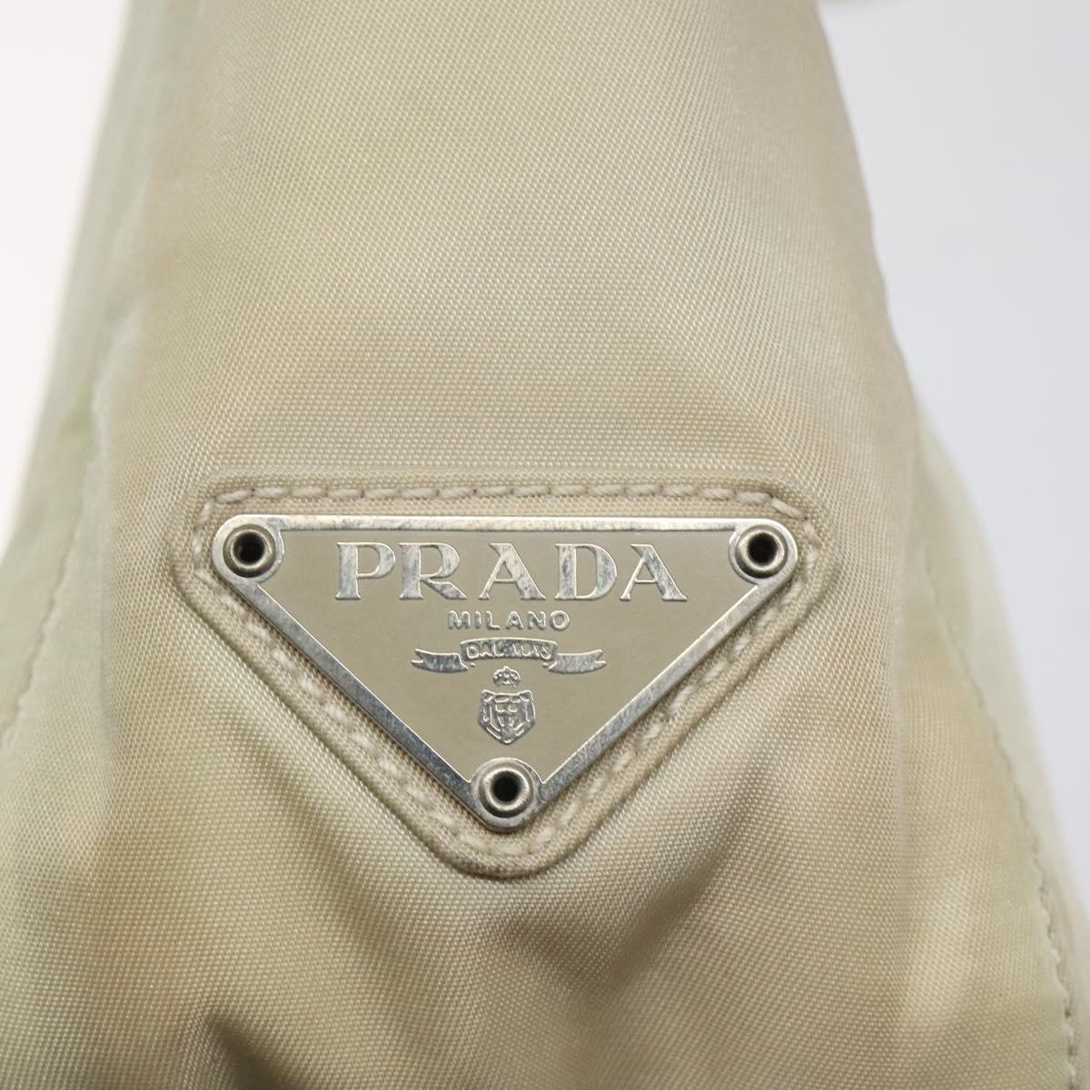 PRADA Tote Bag Nylon Beige Silver Auth ar13537