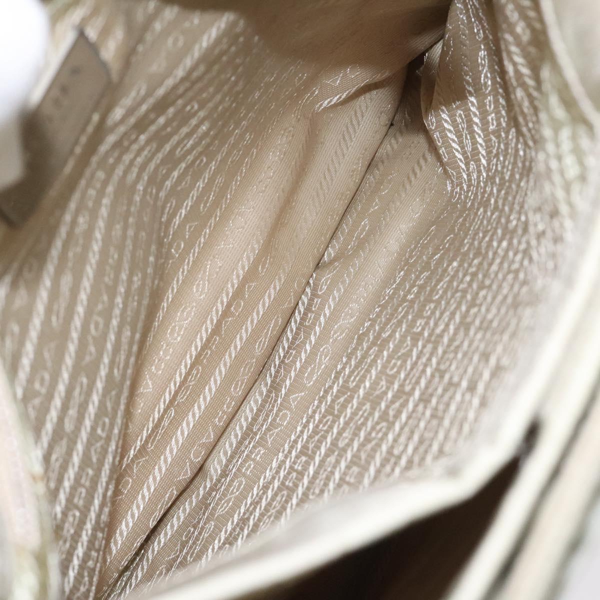 PRADA Tote Bag Nylon Beige Silver Auth ar13537