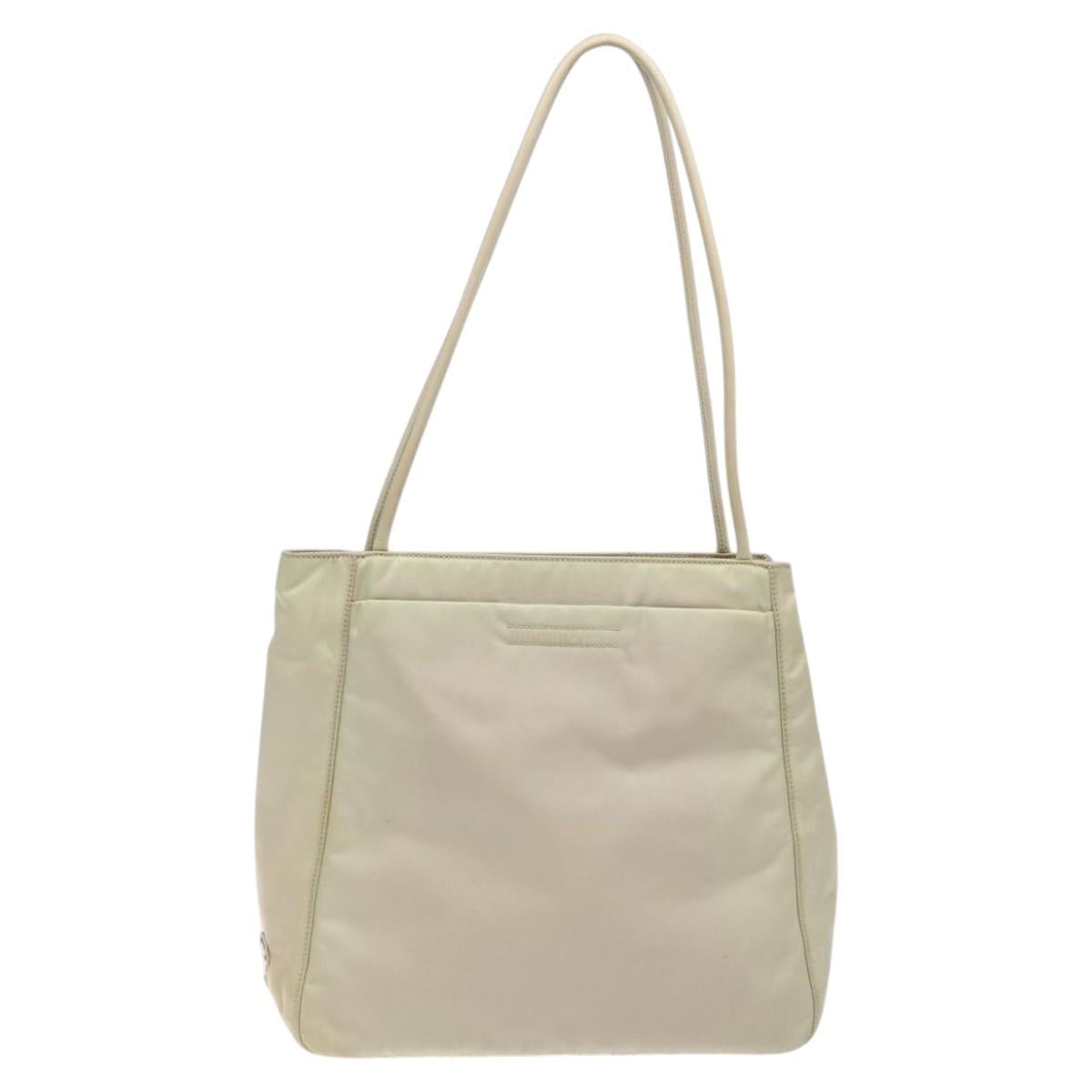 PRADA Tote Bag Nylon Beige Silver Auth ar13537