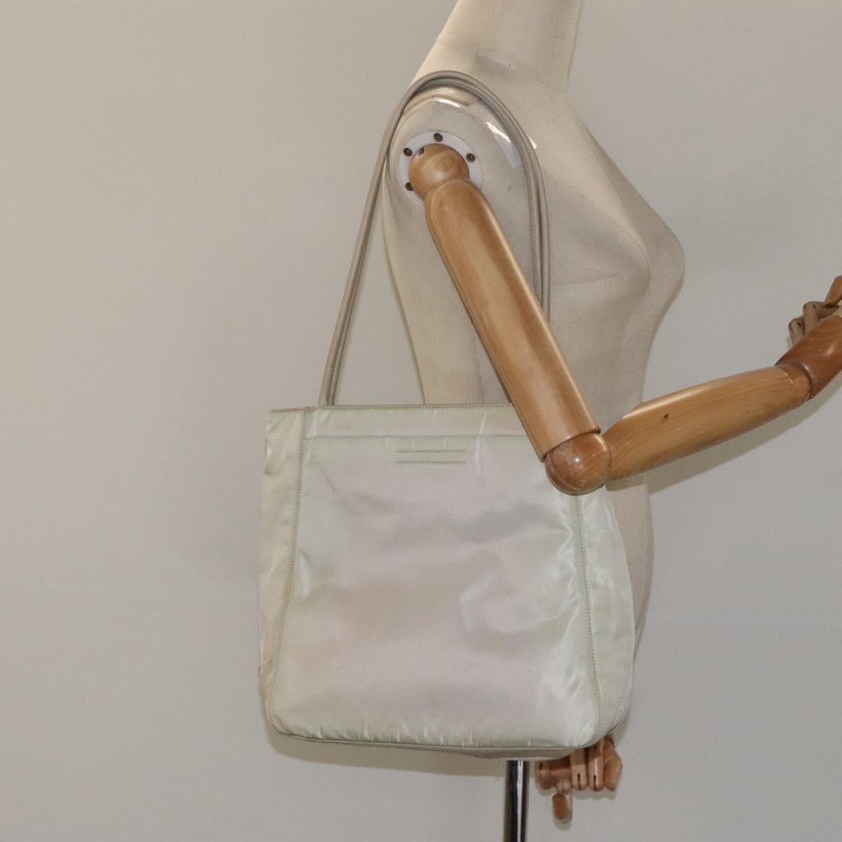 PRADA Tote Bag Nylon Beige Silver Auth ar13537