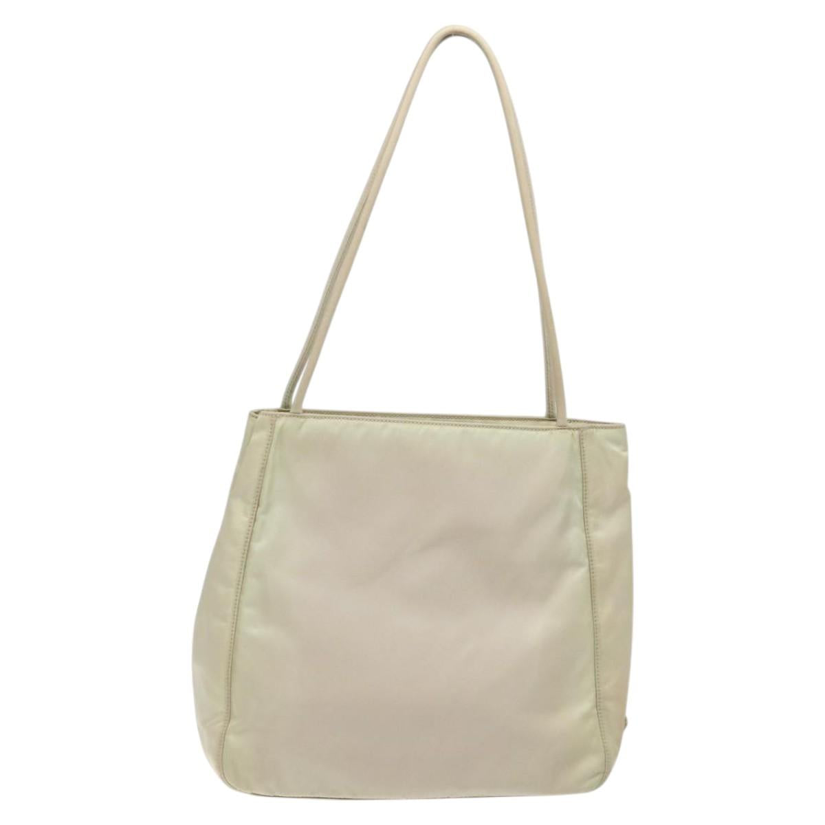 PRADA Tote Bag Nylon Beige Silver Auth ar13537
