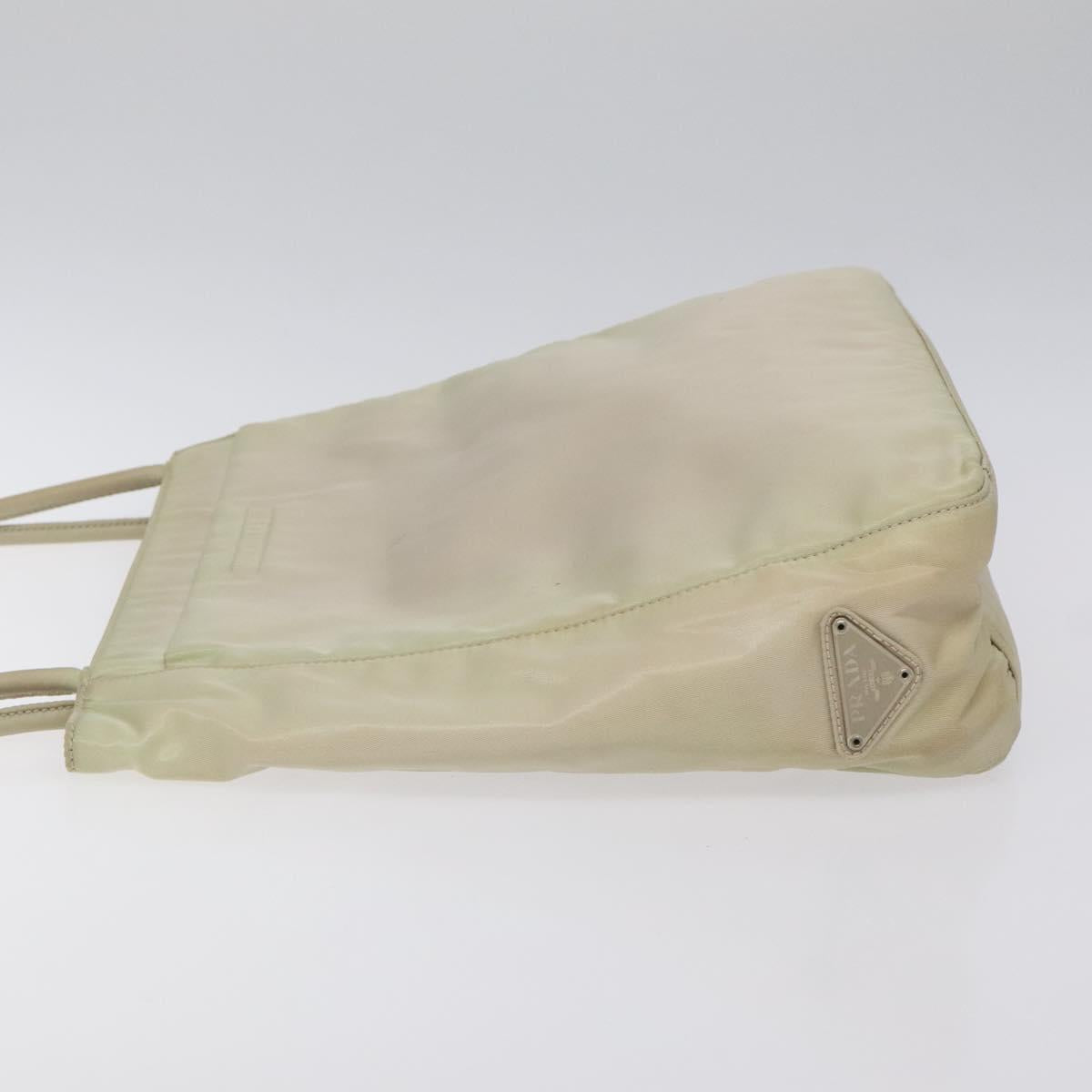 PRADA Tote Bag Nylon Beige Silver Auth ar13537