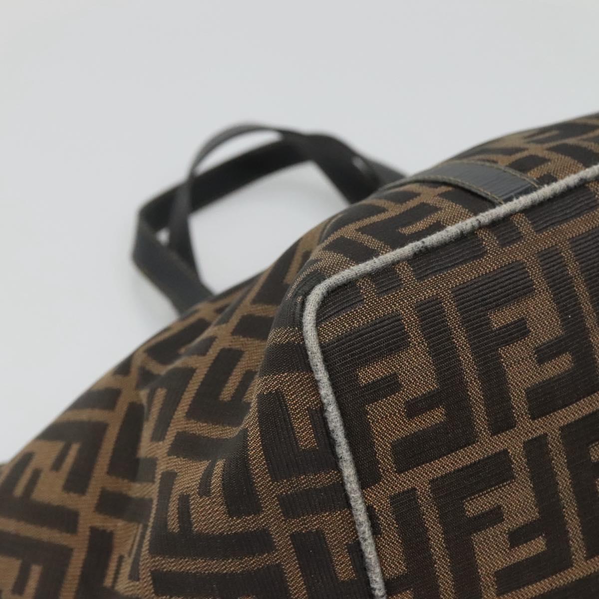 FENDI Zucca Canvas Hand Bag Brown Black gold Auth ar13588