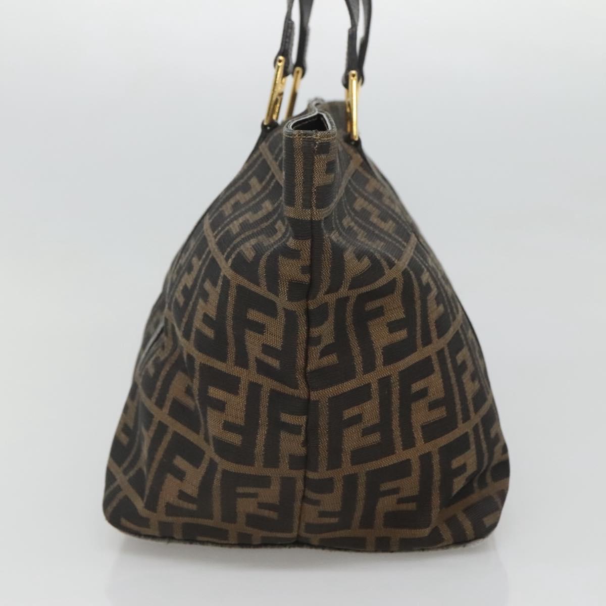 FENDI Zucca Canvas Hand Bag Brown Black gold Auth ar13588