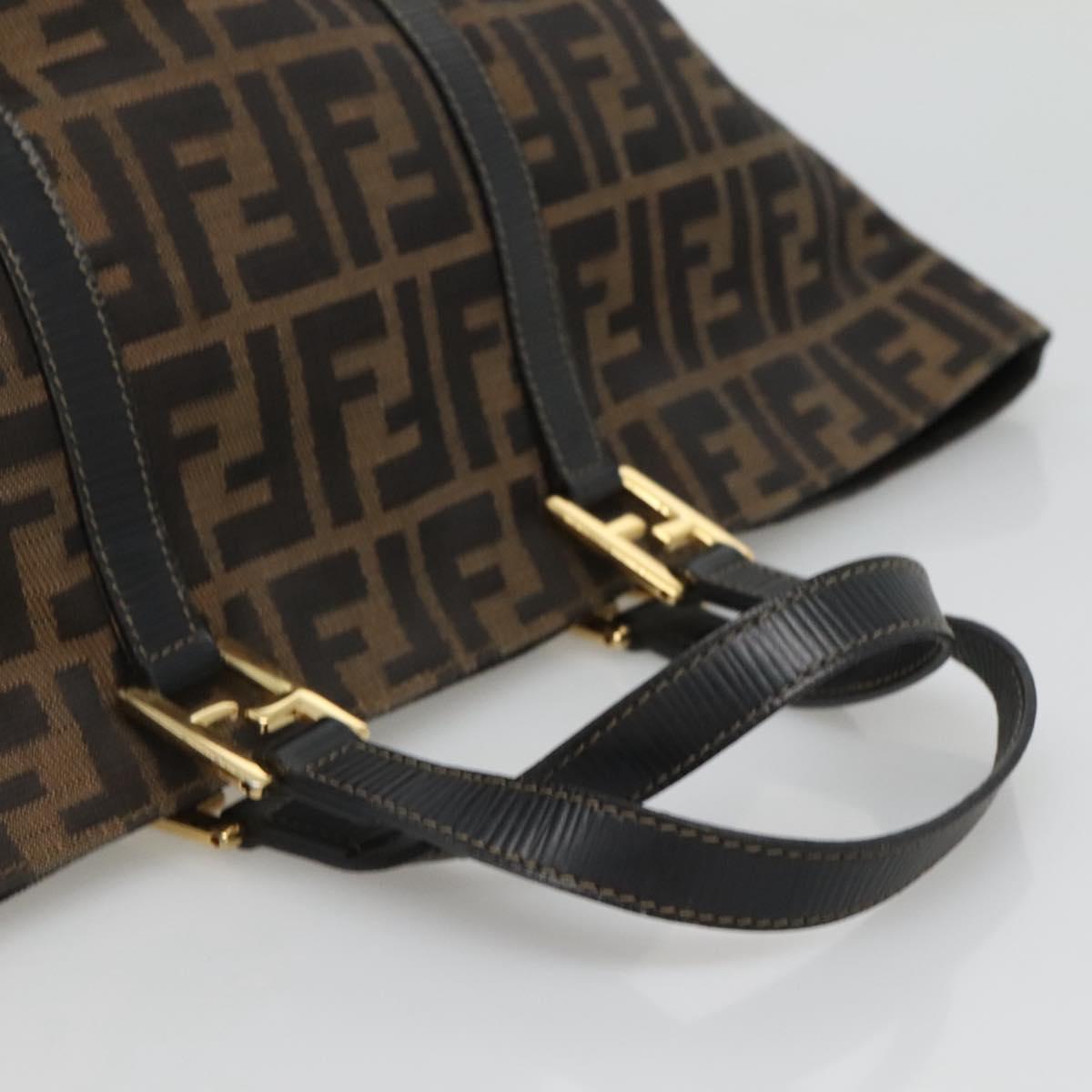 FENDI Zucca Canvas Hand Bag Brown Black gold Auth ar13588