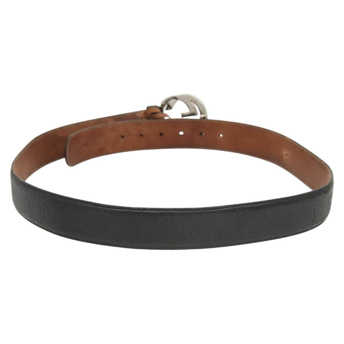 GUCCI GG Canvas Guccissima Belt Leather 44.5"" Black 411924 Auth ar13596
