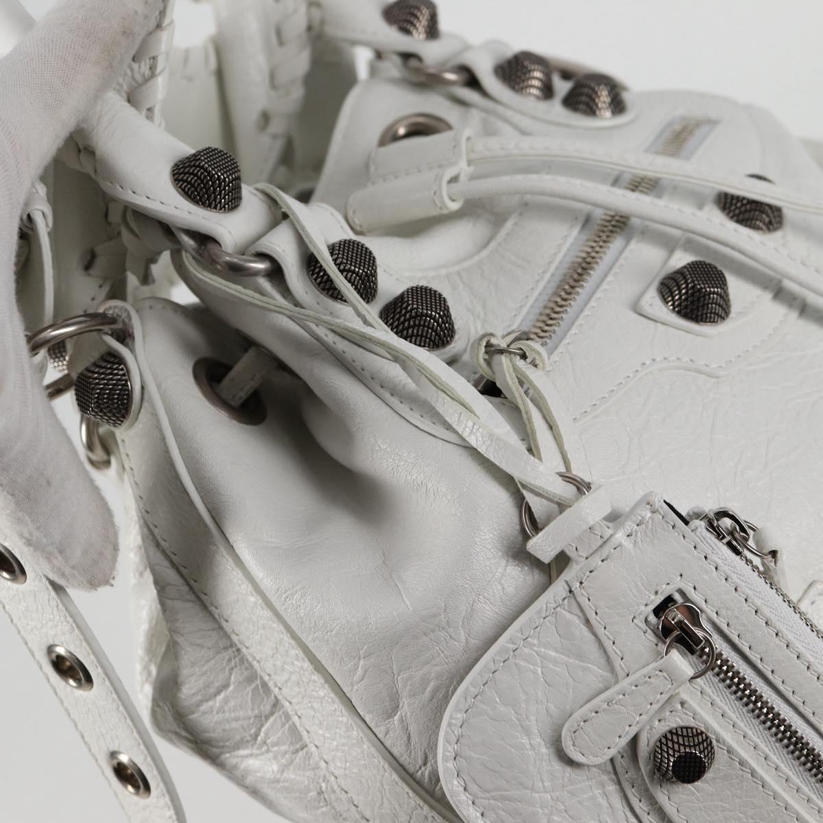 BALENCIAGA Le Cagole XS Hand Bag Leather 2way White Silver 702432 Auth ar13609AM