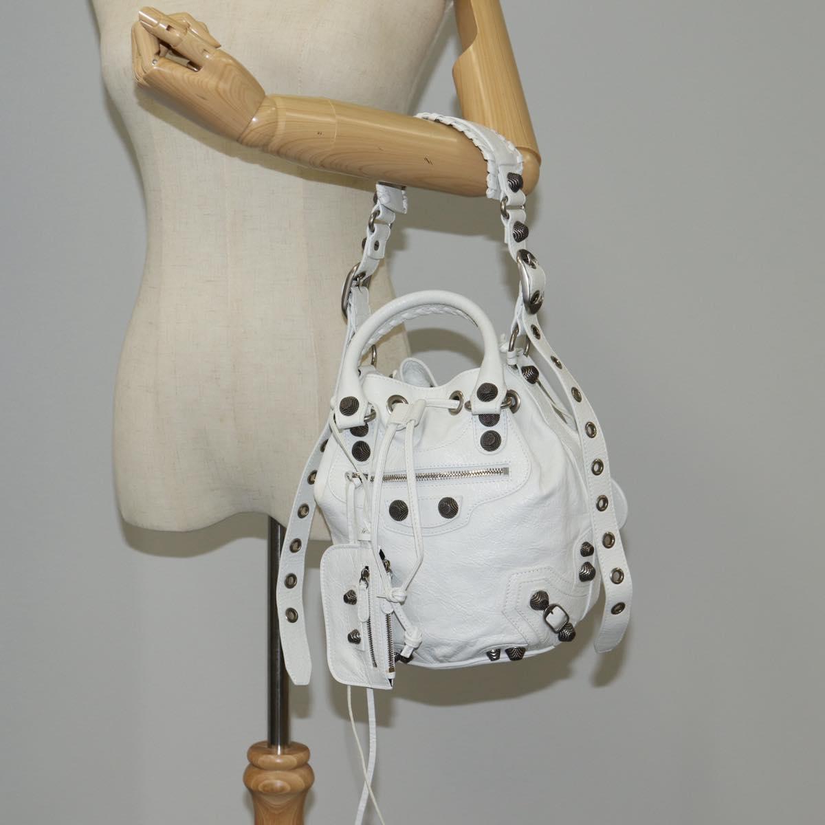 BALENCIAGA Le Cagole XS Hand Bag Leather 2way White Silver 702432 Auth ar13609AM