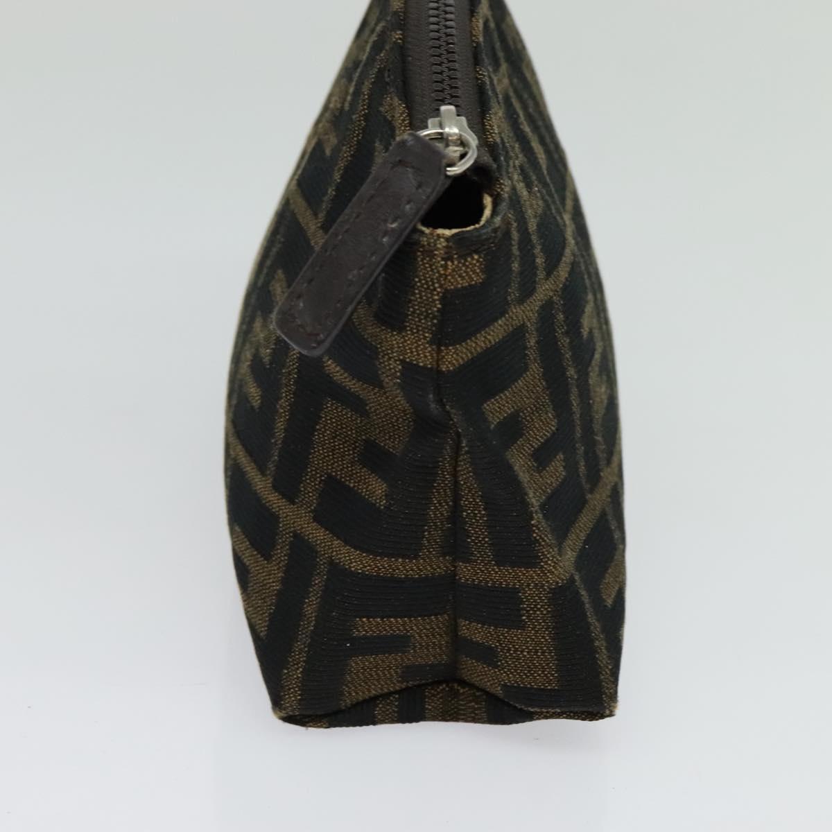 FENDI Zucca Canvas Pouch Black Brown Silver Auth ar13615
