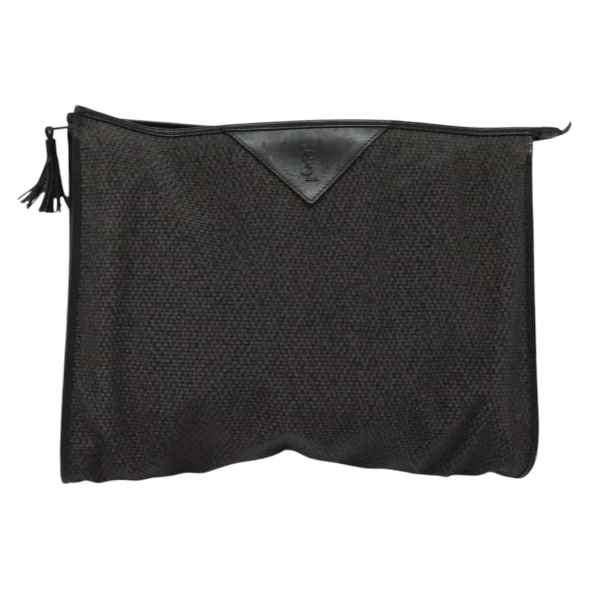 SAINT LAURENT Clutch Bag PVC Canvas Black Auth ar13616