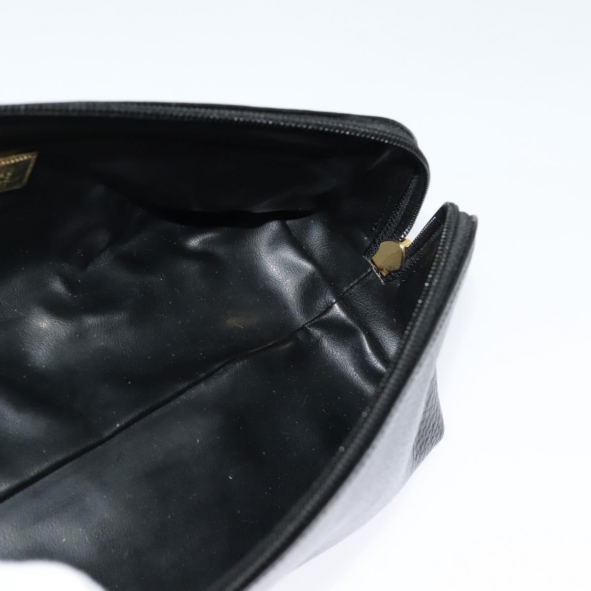 Gianni Versace Clutch Bag Leather Black Gold Auth ar13622