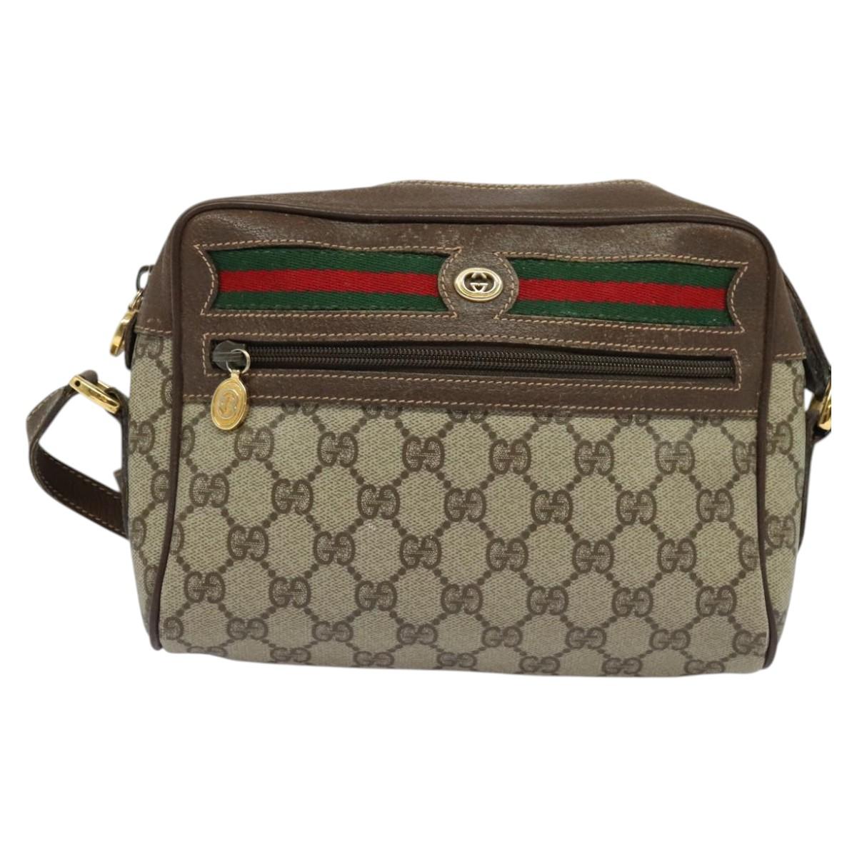 GUCCI GG Supreme Web Sherry Line Shoulder Bag PVC Beige 56 02 087 Auth ar13632