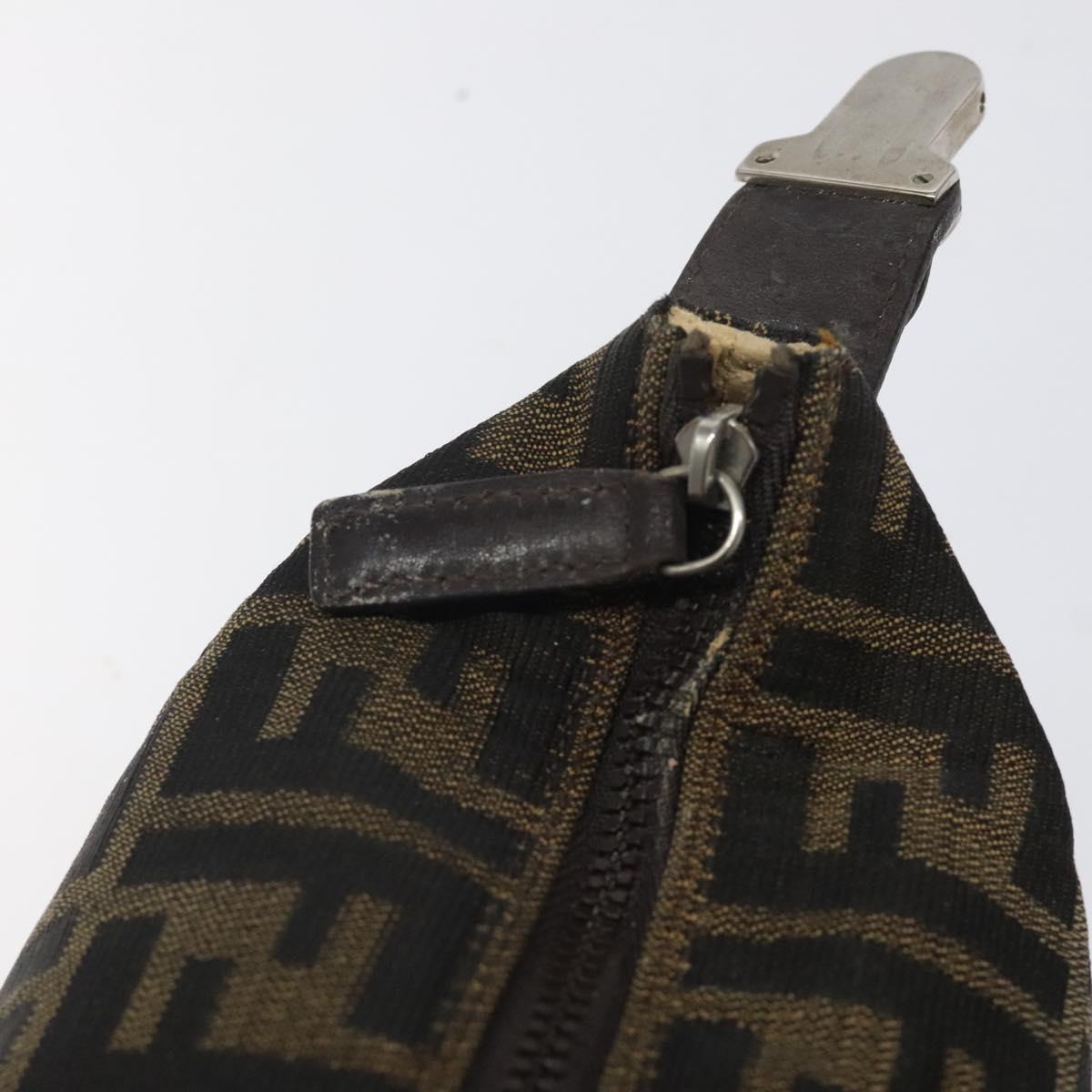 FENDI Zucca Canvas Hand Pouch BagBlack Brown Silver Auth ar13639