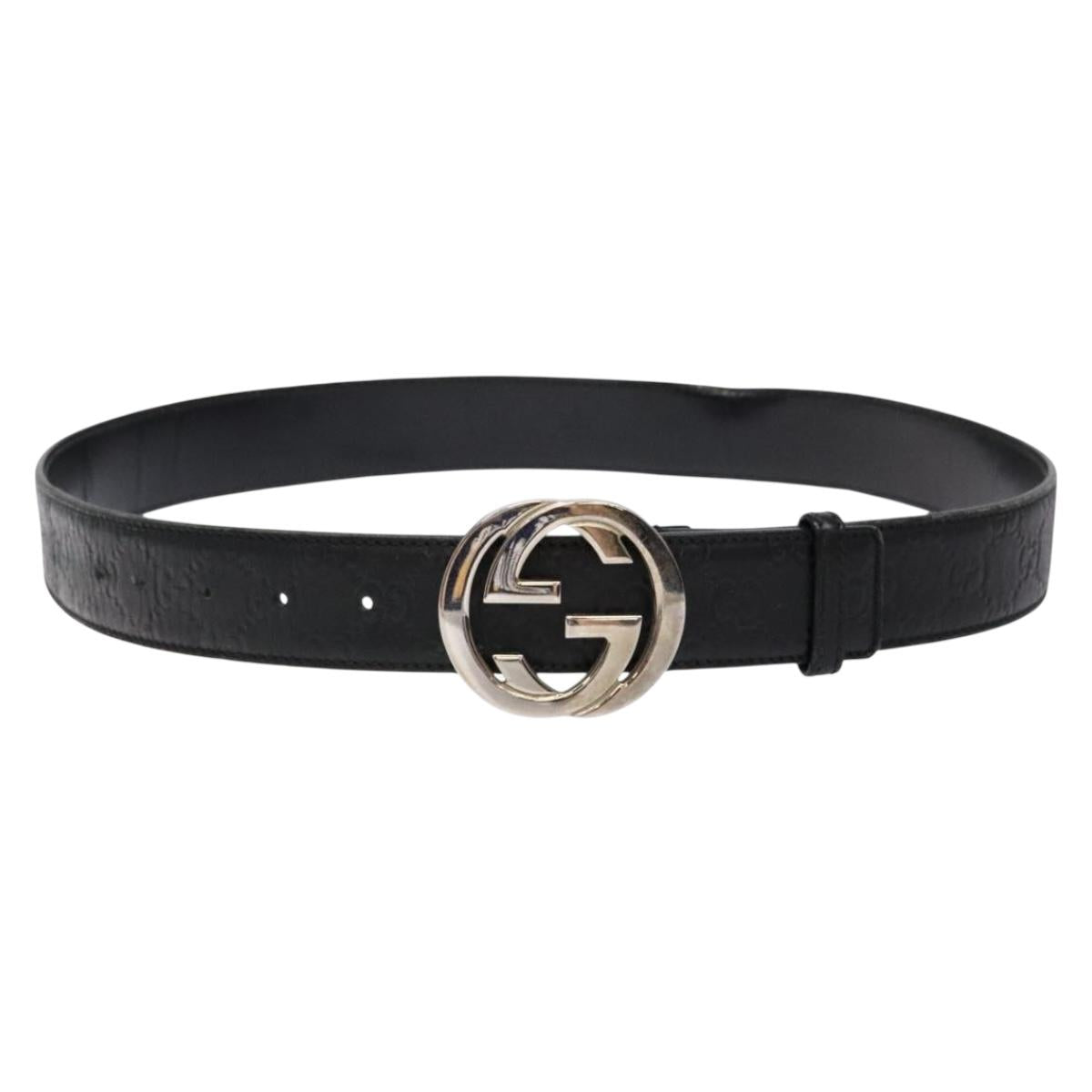 GUCCI GG Canvas Guccissima Belt Leather 39.4"" Black 114984 Auth ar13683