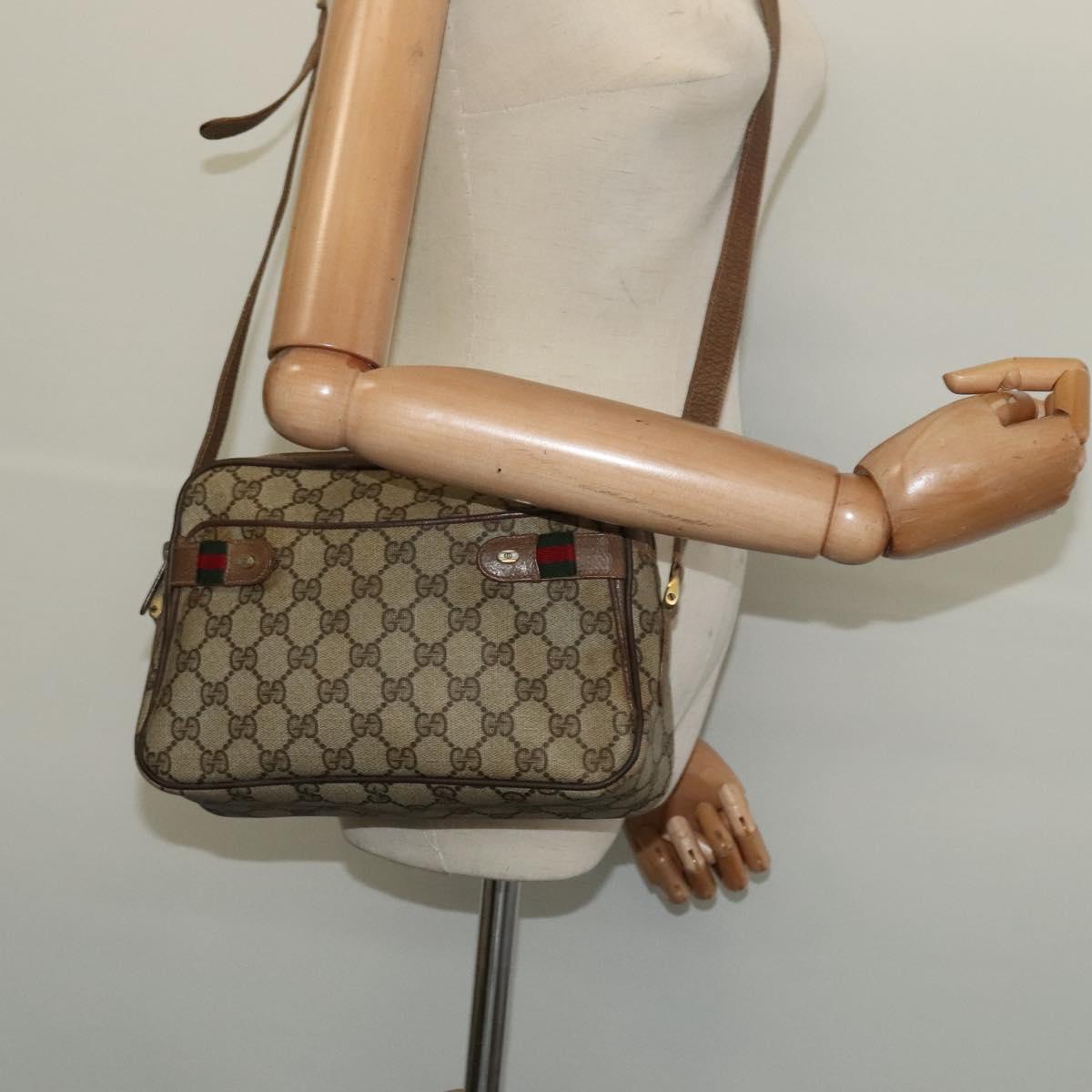 GUCCI GG Supreme Web Sherry Line Bag PVC Beige Gold 904 02 049 Auth ar13697