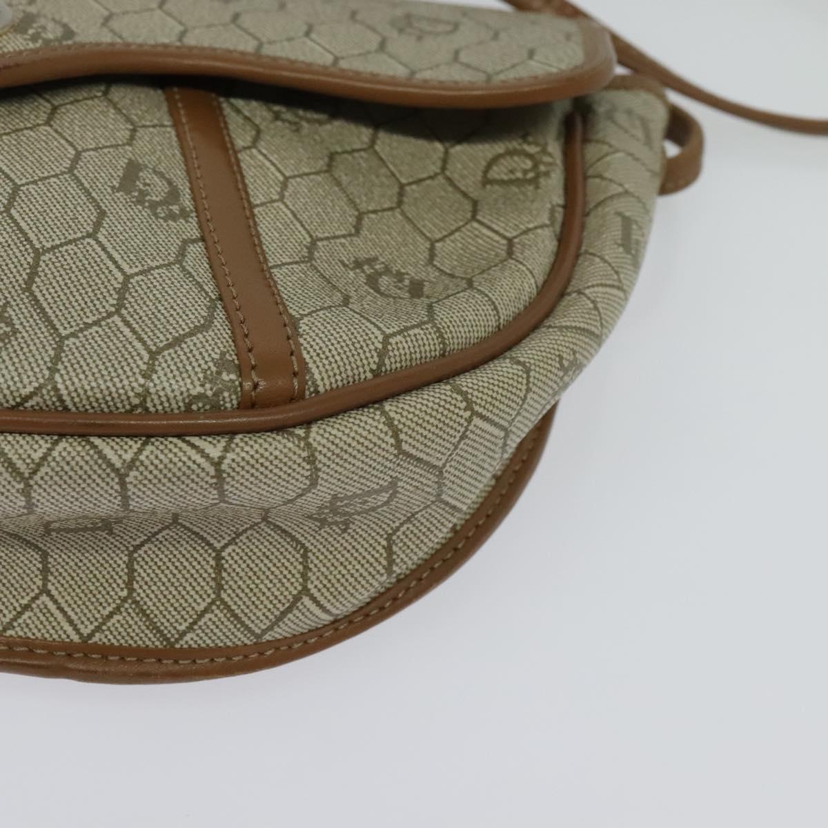 Christian Dior Honeycomb Canvas Shoulder Bag PVC Beige Gold Auth ar13702