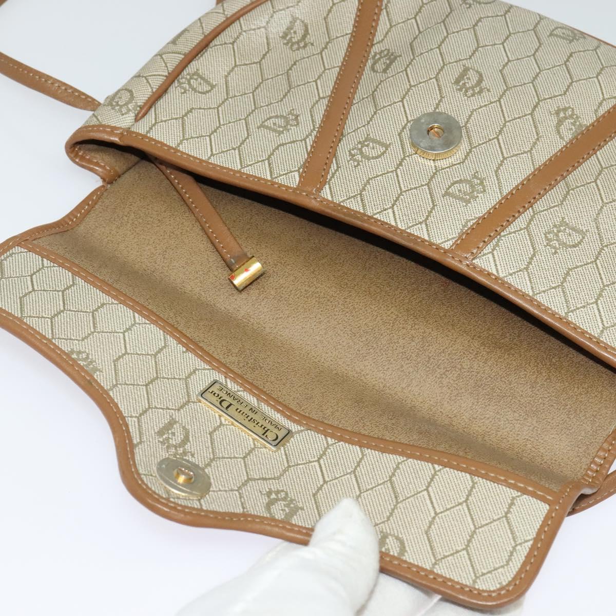 Christian Dior Honeycomb Canvas Shoulder Bag PVC Beige Gold Auth ar13702
