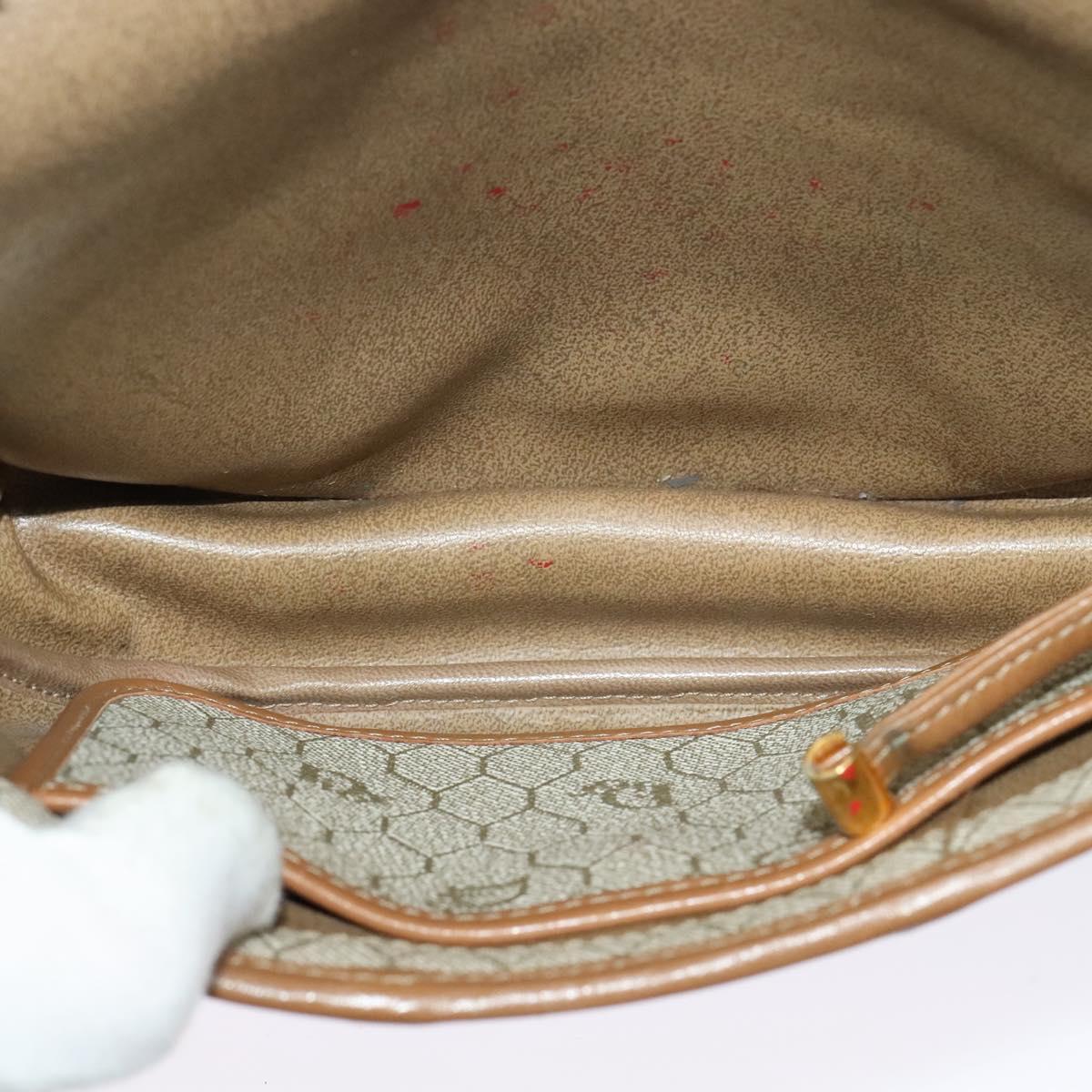 Christian Dior Honeycomb Canvas Shoulder Bag PVC Beige Gold Auth ar13702
