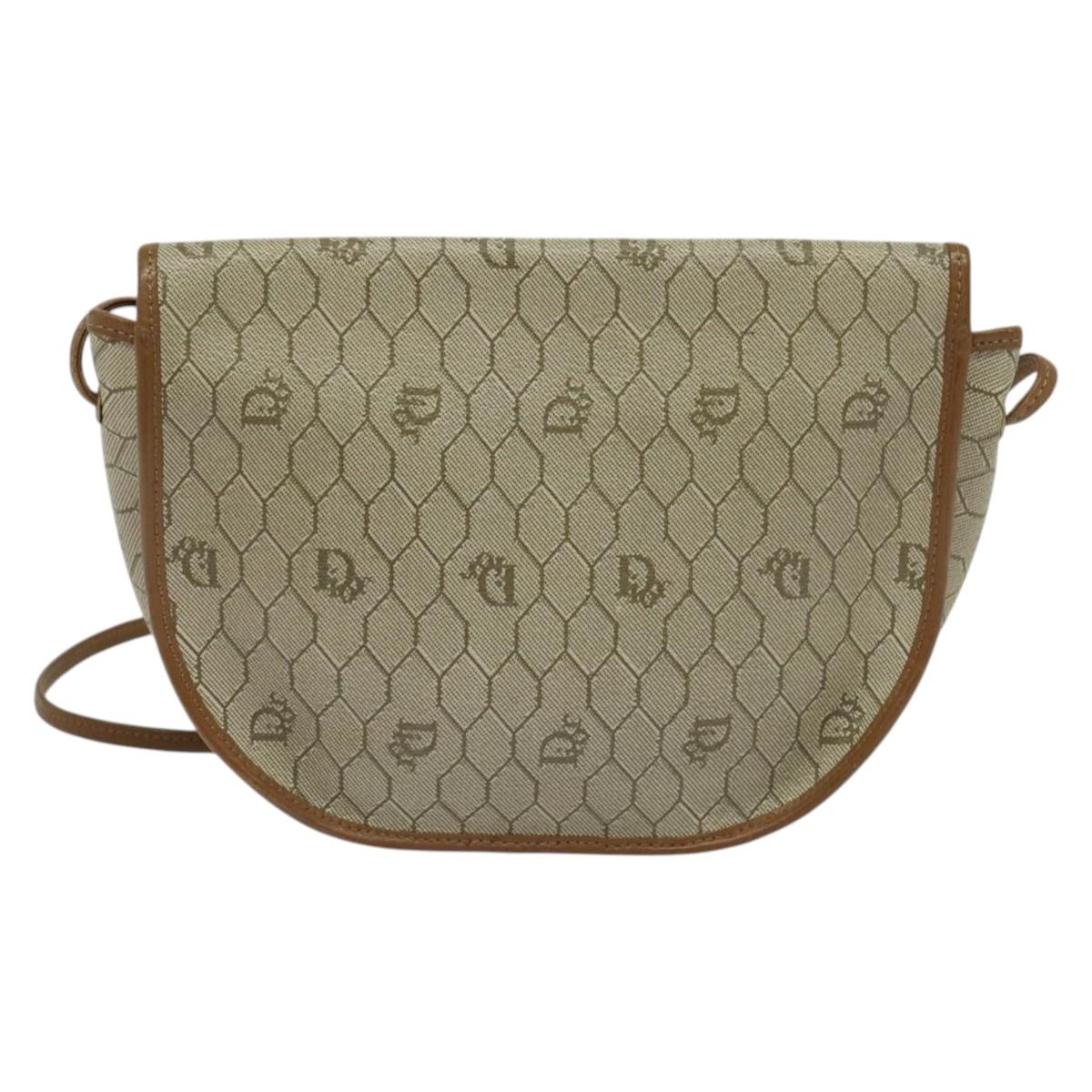 Christian Dior Honeycomb Canvas Shoulder Bag PVC Beige Gold Auth ar13702