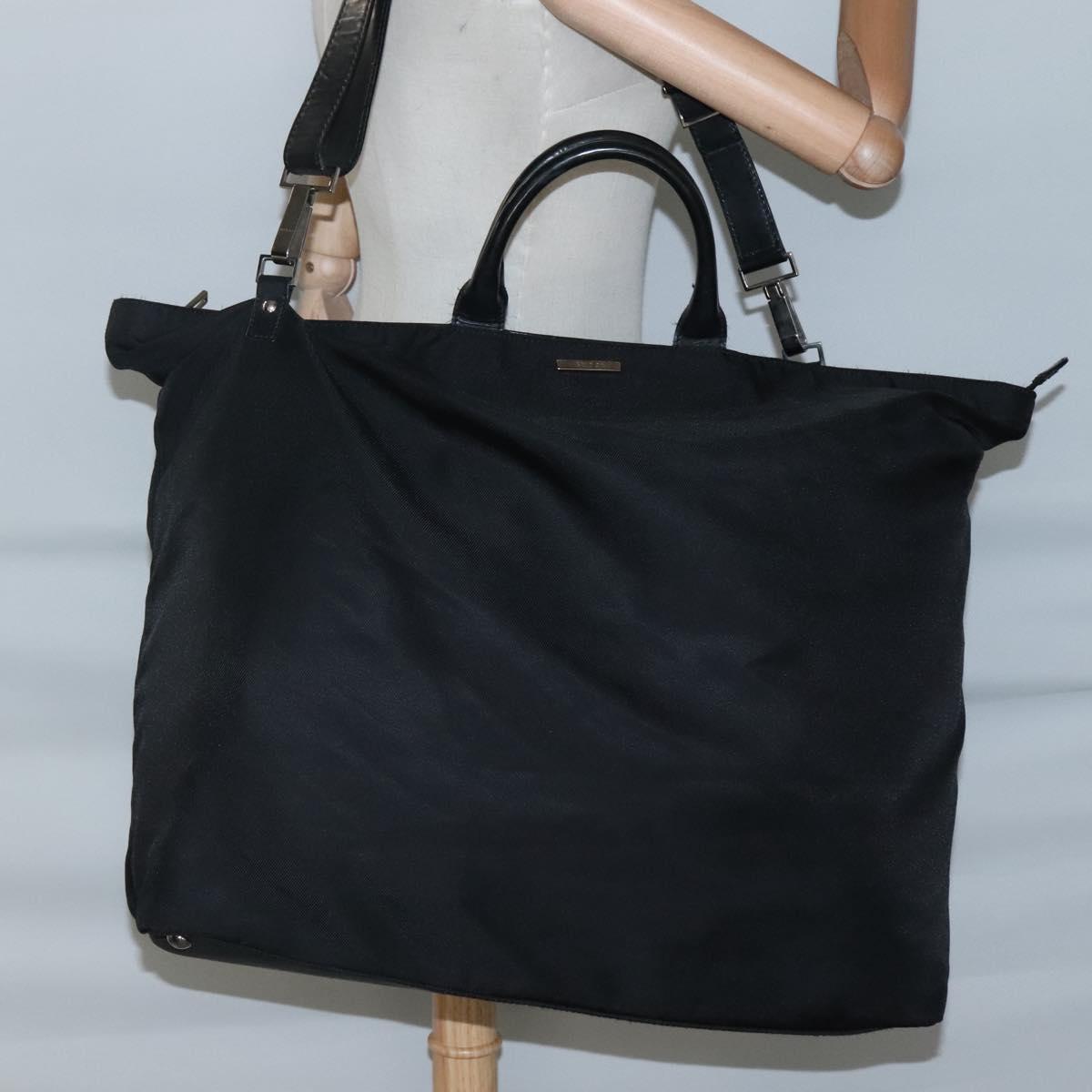 GUCCI Hand Bag Nylon 2way Outlet Black Silver Auth ar13706