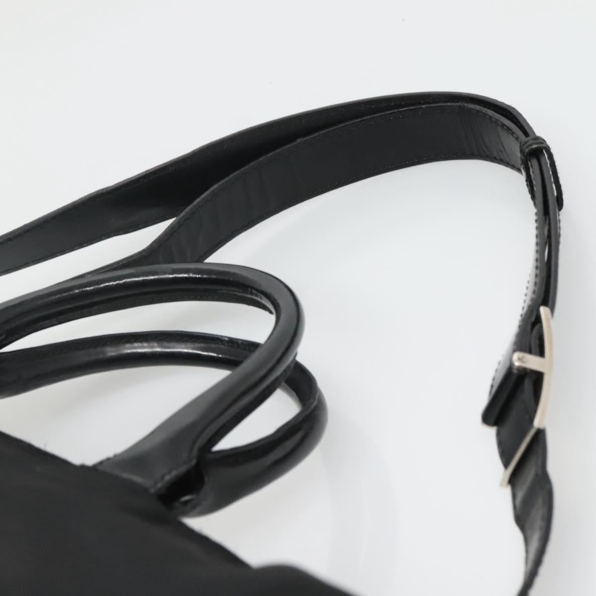 GUCCI Hand Bag Nylon 2way Outlet Black Silver Auth ar13706
