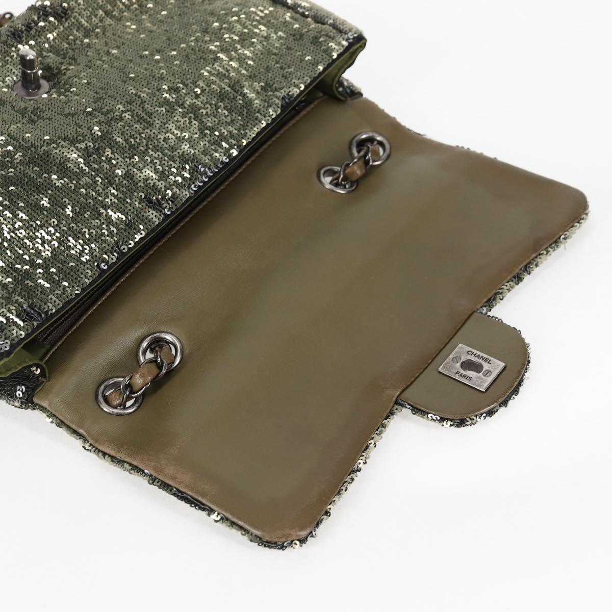 CHANEL 2017 Cruise Coco Cuba Chain Shoulder Bag Sequin Green CC Auth ar13715M