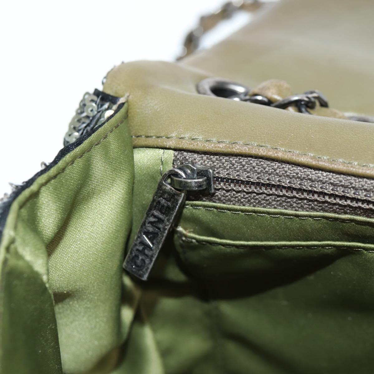 CHANEL 2017 Cruise Coco Cuba Chain Shoulder Bag Sequin Green CC Auth ar13715M