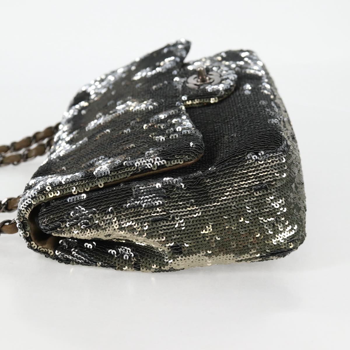 CHANEL 2017 Cruise Coco Cuba Chain Shoulder Bag Sequin Green CC Auth ar13715M