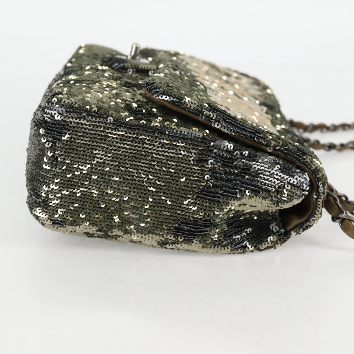 CHANEL 2017 Cruise Coco Cuba Chain Shoulder Bag Sequin Green CC Auth ar13715M