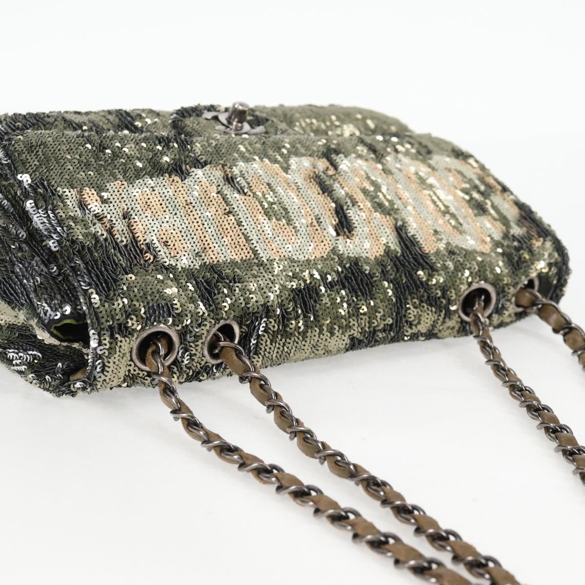 CHANEL 2017 Cruise Coco Cuba Chain Shoulder Bag Sequin Green CC Auth ar13715M