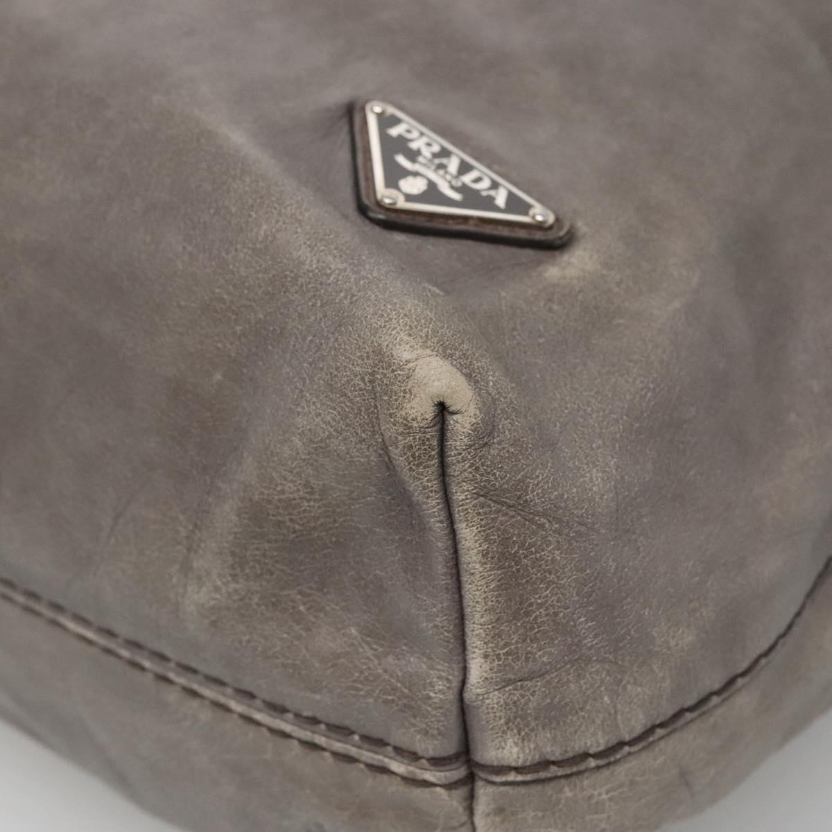 PRADA Hand Bag Leather 2way Gray Silver Auth ar13717