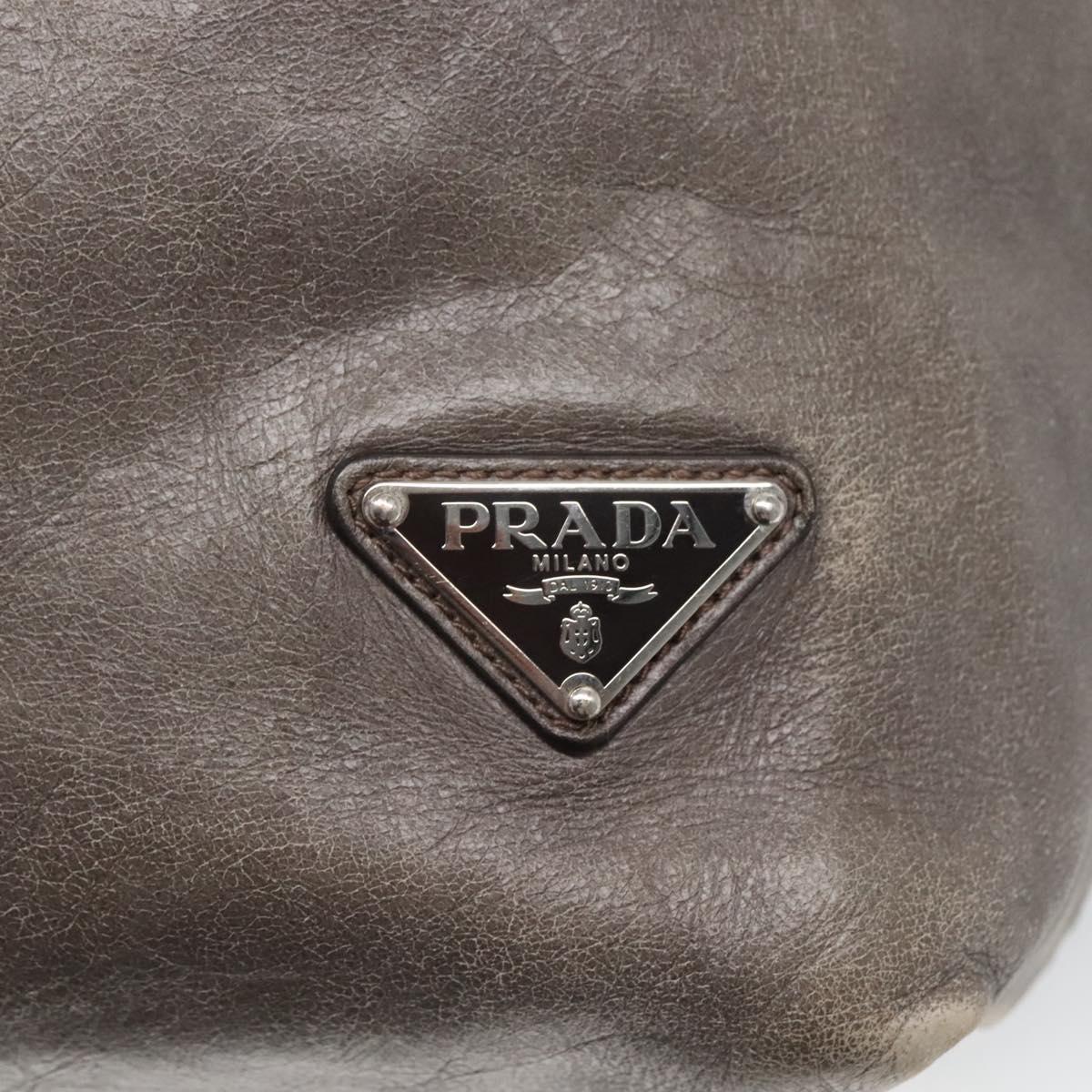 PRADA Hand Bag Leather 2way Gray Silver Auth ar13717