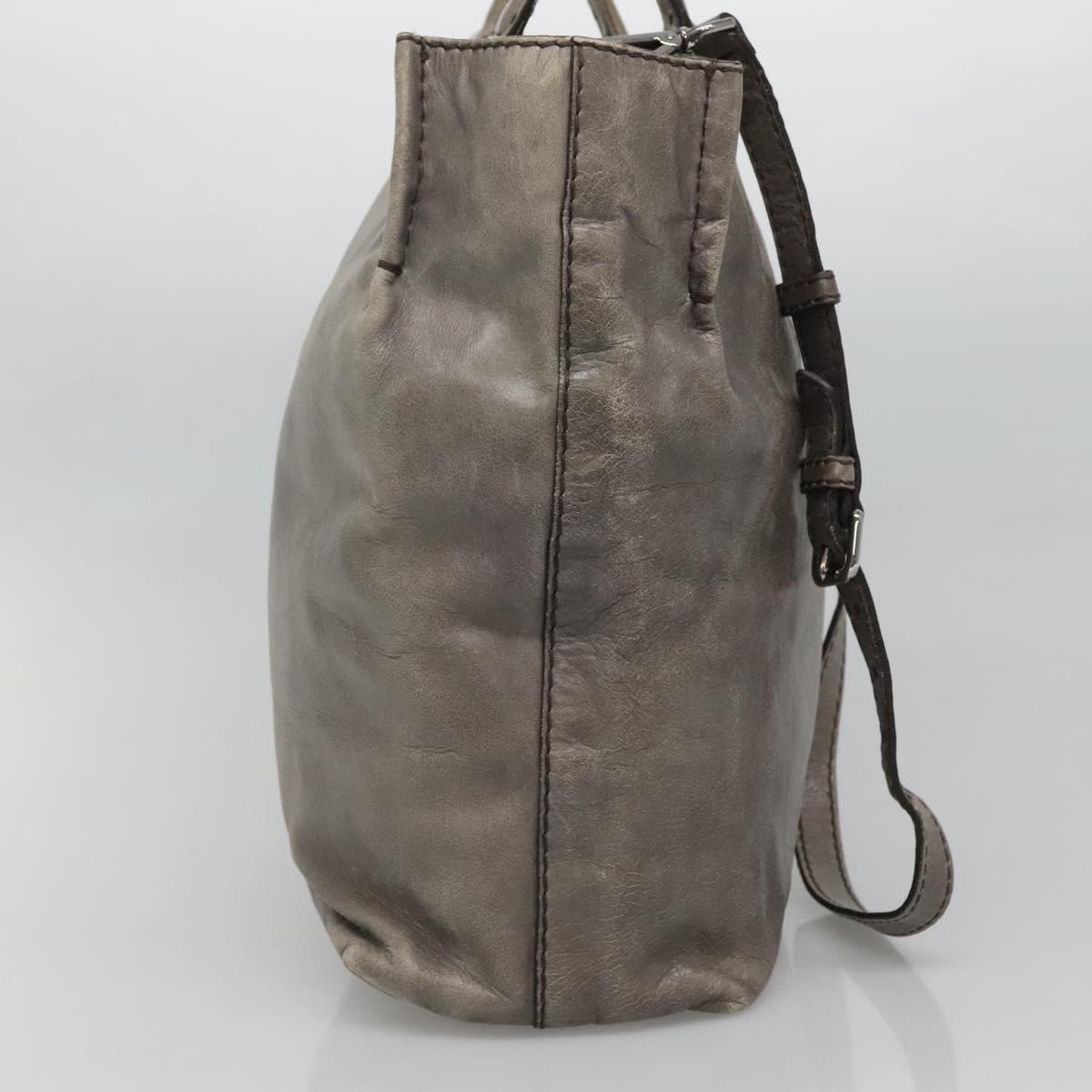PRADA Hand Bag Leather 2way Gray Silver Auth ar13717