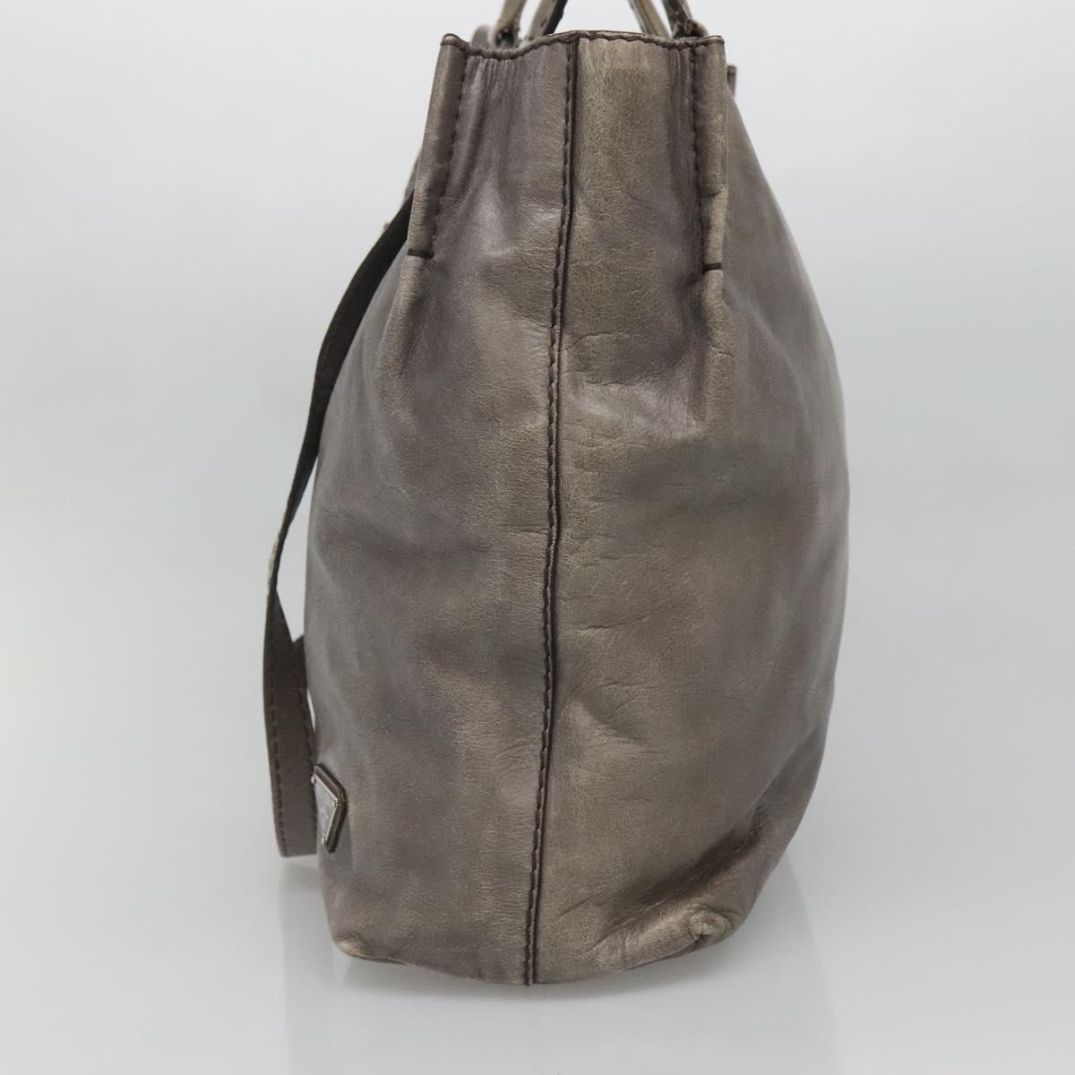 PRADA Hand Bag Leather 2way Gray Silver Auth ar13717