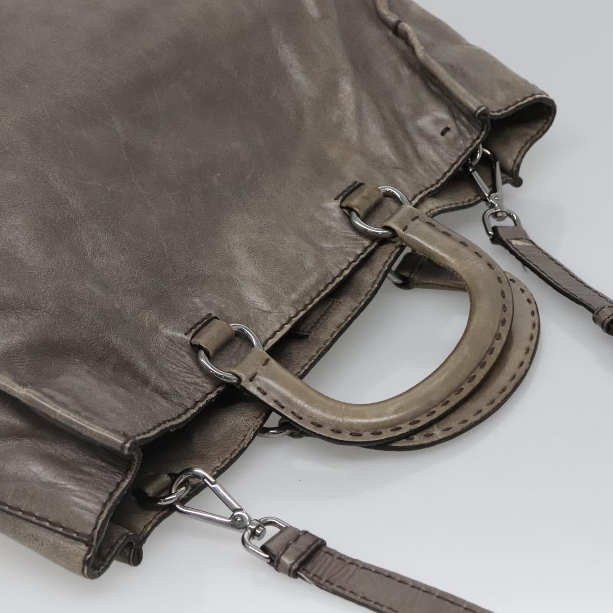 PRADA Hand Bag Leather 2way Gray Silver Auth ar13717