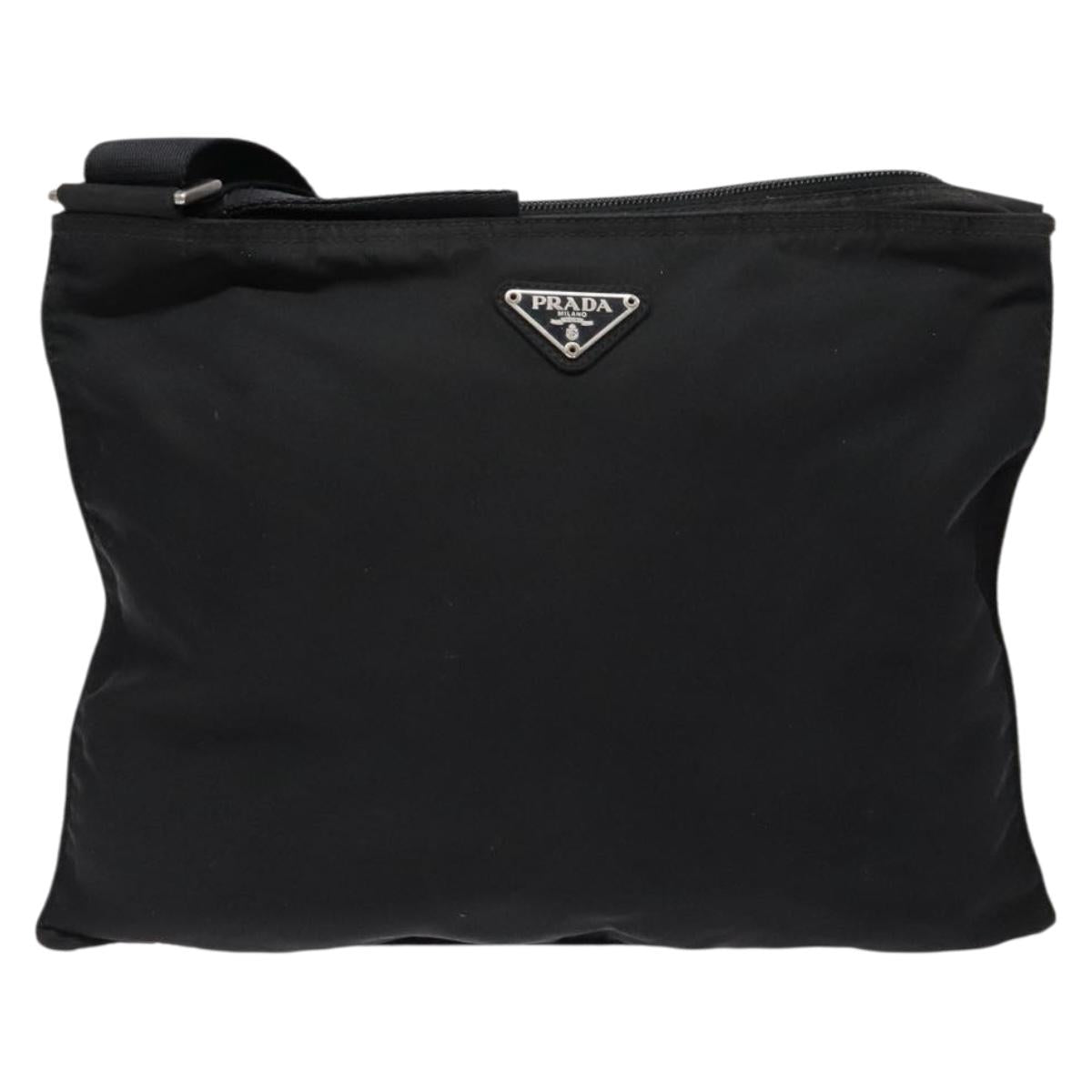 PRADA Shoulder Bag Nylon Black Silver Auth ar13740