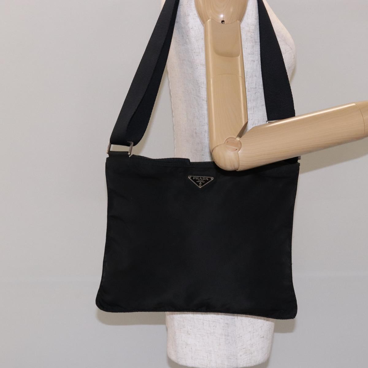 PRADA Shoulder Bag Nylon Black Silver Auth ar13740