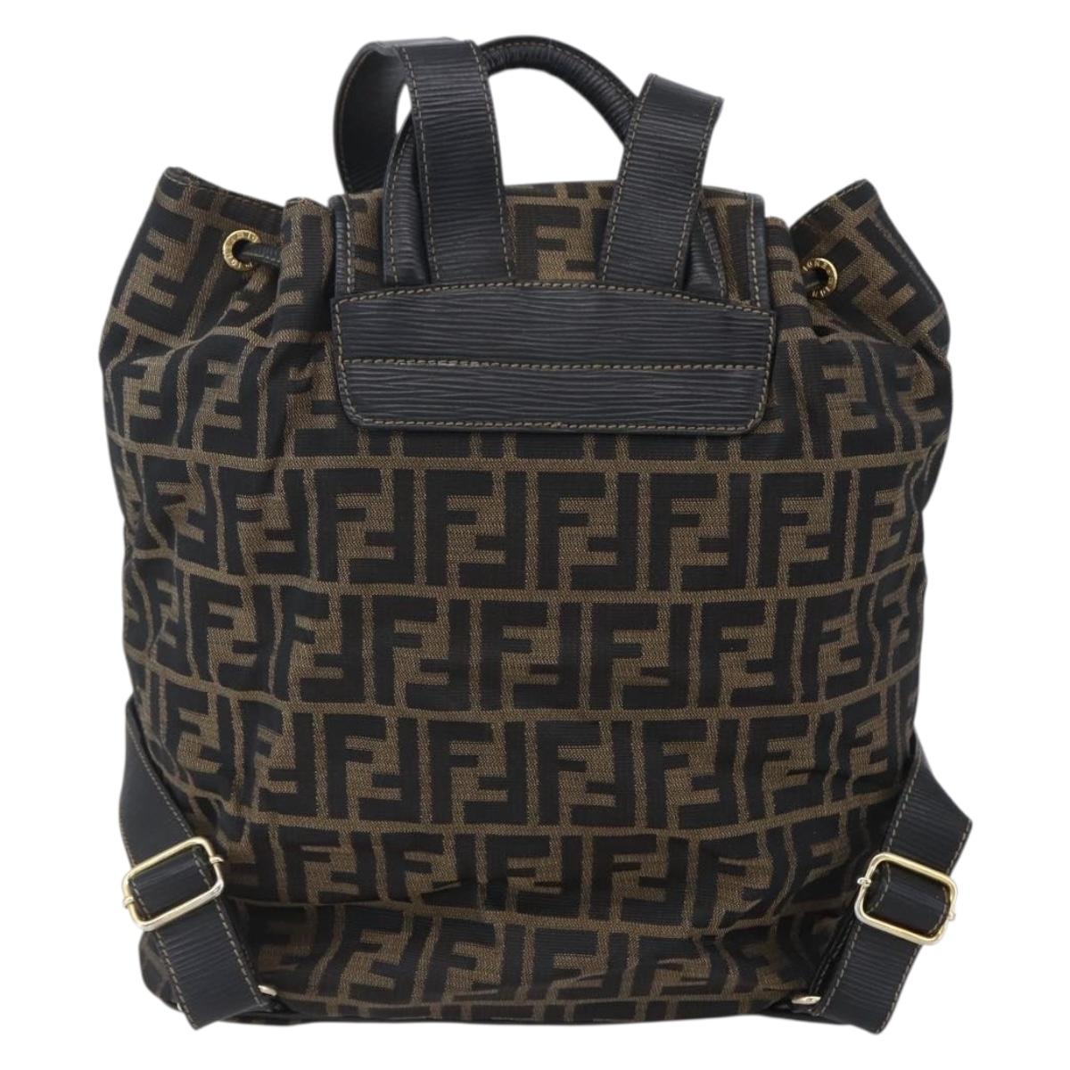 FENDI Zucca Canvas Backpack Brown Black gold Auth ar13750