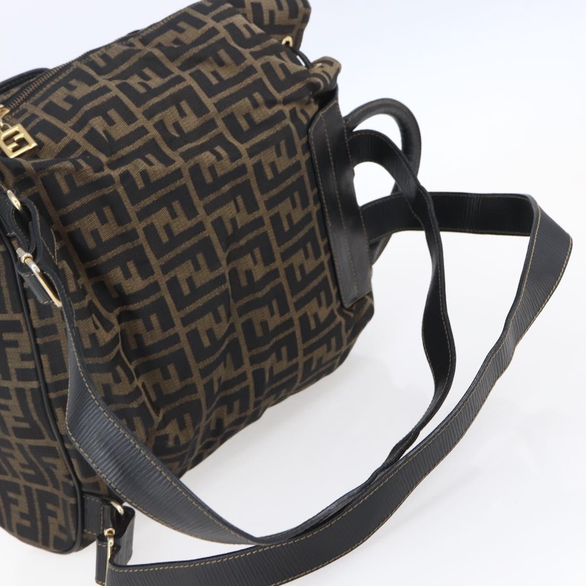 FENDI Zucca Canvas Backpack Brown Black gold Auth ar13750