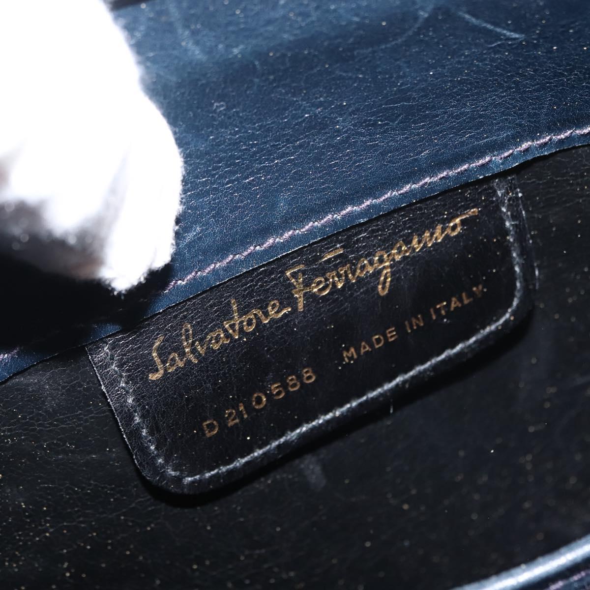 Salvatore Ferragamo Vala Shoulder Bag Leather Navy Gold Auth ar13751