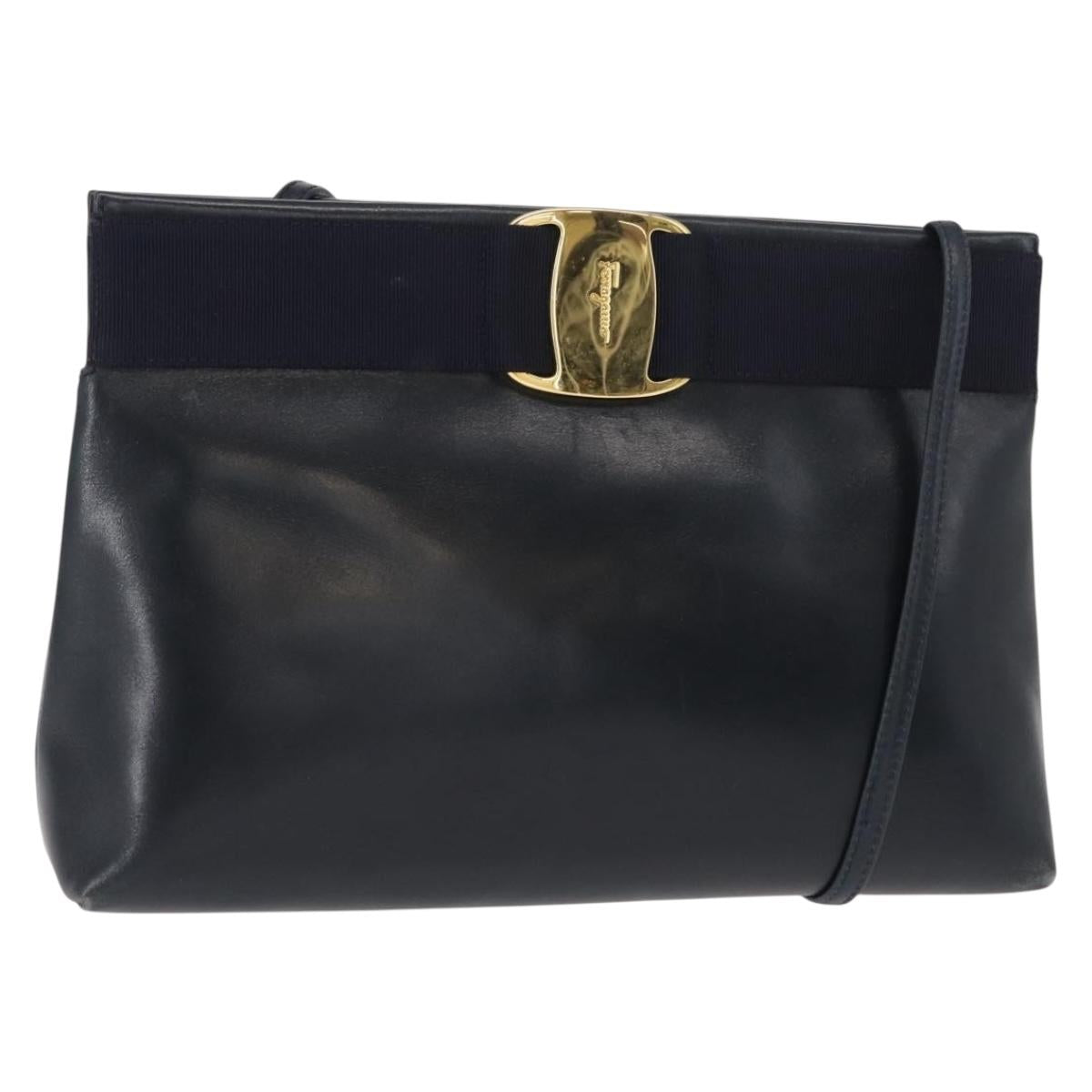 Salvatore Ferragamo Vala Shoulder Bag Leather Navy Gold Auth ar13751