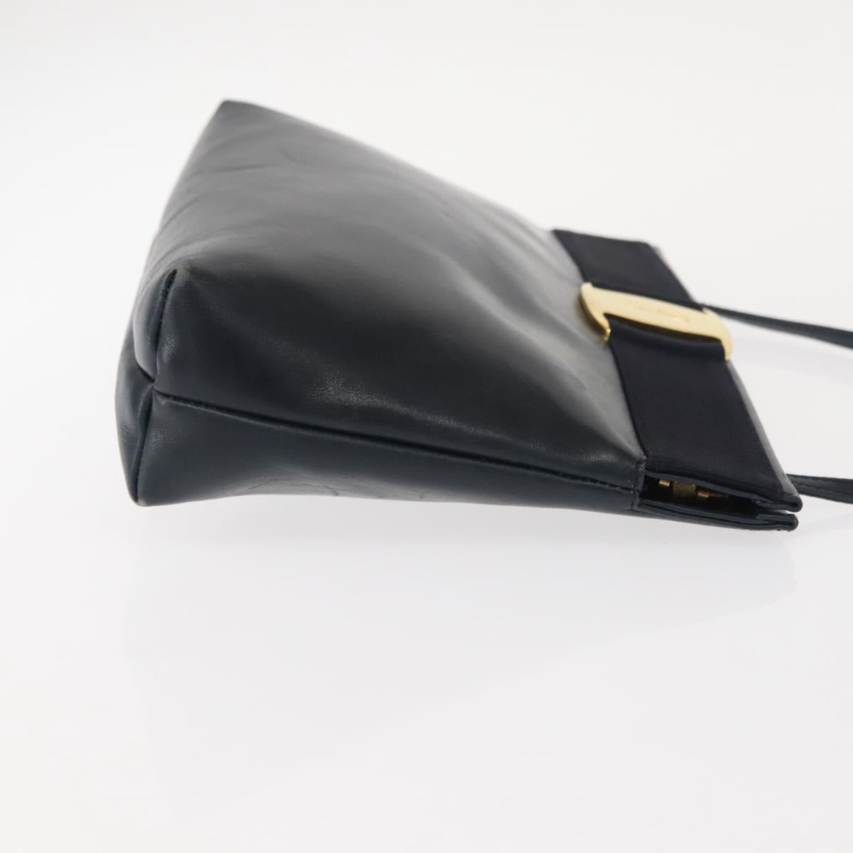 Salvatore Ferragamo Vala Shoulder Bag Leather Navy Gold Auth ar13751