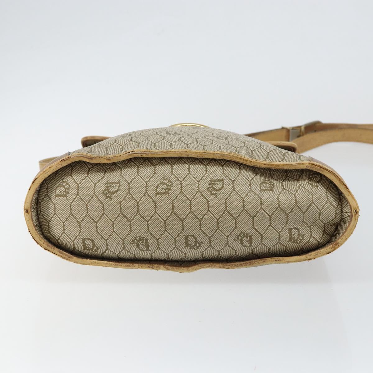 Christian Dior Honeycomb Canvas Shoulder Bag PVC Leather Beige Gold Auth ar13753